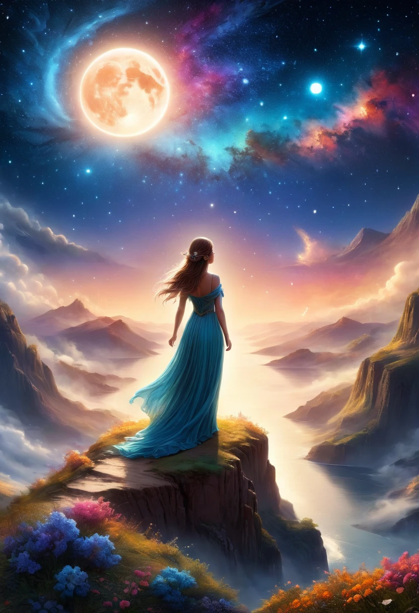 1girl,  3D Sculpture，A woman in a long dress stands on a cliff and looks up at the starry sky, Goddess of space, Milky Way Goddess, Goddess of Heaven, Astral ethereal, dream, Beautiful Celestial Mage, Beautiful fantasy painting, Beautiful fantasy art, Ethereal fantasy, Beautiful fantasy art, Digital Art Fantasy, Charming and otherworldly, Fantasy Beauty, Beautiful Art by Octane，Ultra HD，Volumetric Light，Natural soft lighting, (Ultra-delicate:1.2, lose focus:1.2, colorful, Cinema Lighting, Chiaroscuro,Ray Tracing), masterpiece, Super rich,Ultra Detailed,8k