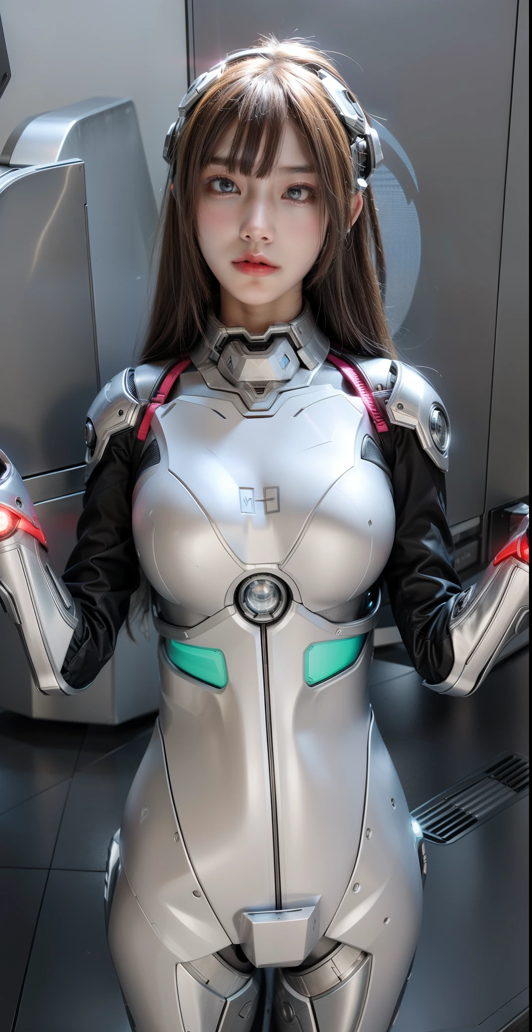 Future cyberpunk high-tech style，best quality,Fairy Skin,(every time :1.2),eternal,Ultra Detailed,Practical,high quality,Light,Light线追踪,Ultra HD,upper body, Future Iron Man Mech，shooting，Battery，Transmitter，Large caliber artillery，Rostlan 8K，Mecha Cyber Armored Girl,Wearing a cyberpunk technology helmet，Warframe Helmet，With breathing Light，The armor of the future shines，Armed Cannon，High-tech armor，Arms open，Beautiful face