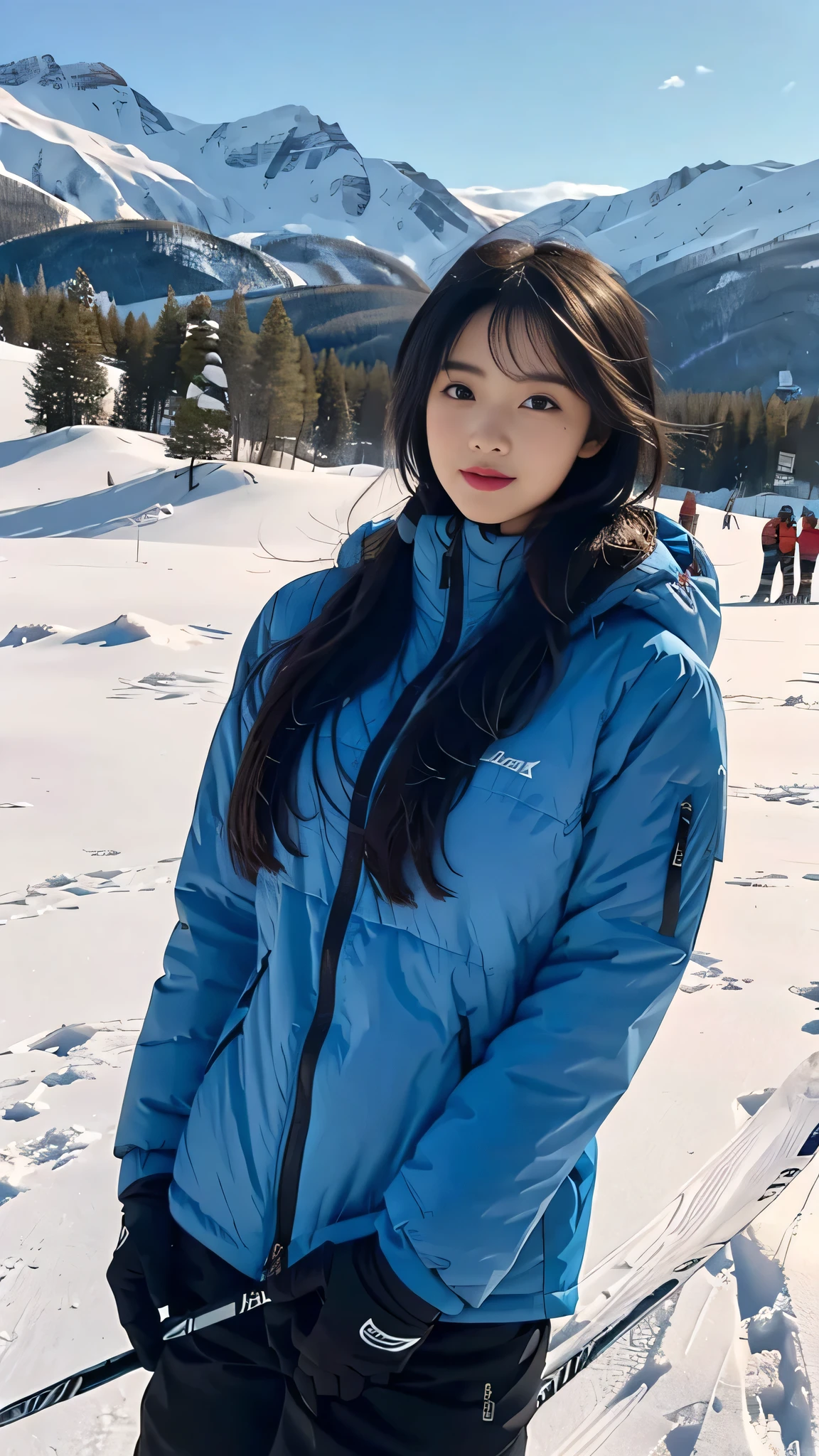 black hair, Madison Beer, Nicola Cavanis, ski pants, topless, 8K, top quality, Complex details, very detailed content, ultra high resolution, masterpiece, enlargement, (whole body: 1.1), slim, laugh, (assembly: 0.4), (puffy blue eyes: 1.21), blue eye wool body)), 1 woman, Only, 1 girl, whole body, ((whole body)), enlargement, , ((High)), (((fit your body))), (((slimes Gesicht))), sharp Gesicht, sharp, hair without eyes, long hair)) , (Detailliertes Gesicht), sharp Gesicht, small lips, standing, ski pants, (ski pants), ((ski pants)), (((ski pants))) Detailliertes Gesicht, detail chest, , big breasts, Detail, , Beautiful girl with slim abs highlighted: 1.4, six pack abs: 1.4, Botox for chest, big, perfect body, Detail legs, (((black hair))), ((black hair)), (black hair), ski resort, (ski resort), ((ski resort)), (((ski resort))),