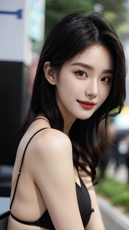 masterpiece、Top quality)、1 beautiful girl、slim、((Black and white bikini:1.1))、((Wearing black sunglasses )), (Delicate and beautiful eyes), ((Delicate skin)) , ((Fine and beautiful hair)), Walk around the store、((Boyish Brown Medium Hair))、((The face becomes smaller))、((Normal face))、((Face seen from the side))、((Light brown eyes))、((Korean Girl))、((18 years old))、((Cool Lady))、((A shy smile appeared on his face))、((Korean makeup))、((eyes long and sharp))、((Happy Dating))、((Looking from afar))、((Childish))、((Shoot from the same height as the face))、((shorter than the audience))、((She runs ahead of the audience))、((cover mouth with hand)), ((CG Rendering)), ((Blurred background)), ((Deep Shadow)), ((16K)), ((Very detailed)), ((wallpaper)), ((Depth of Field)), ((Movie Light)), ((Ray Tracing)).