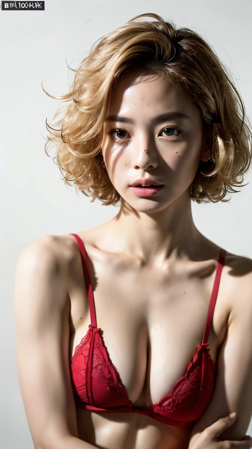 (whole body、Down to the toes)、(Sunburned skin、Ultra-dense skin、Curly hair、Short Hair、Blonde:1.5)、(Looking at the audience、Excited face、Hollow Gaze、Front facing)、(Mature Woman、Glamour、sexy)、(16k、RAW Photos、highest quality、masterpiece:1.5、Photorealistic:1.5)、(Perfect Anatomy、Perfect Head、Perfect Face:1.5、Perfect body、Perfect Arms、Perfect hands、Perfect Fingers、Perfect Legs、Perfect hands足)、(Beautifully detailed women、Highly detailed eyes and face、Beautifully detailed nose、Beautifully detailed eyes)、(Red Micro Bikini)、(no background:1.8)、
