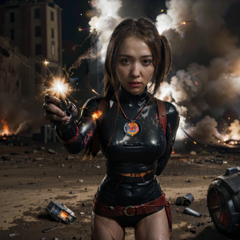 (Show all of Super Girl, head to toe, full body portrait) (best quality,4k,highres,masterpiece:1.2),ultra-detailed,realistic,portraits,vivid colors,dramatic lighting,Supergirl,annoyed,tattered uniform (scorched, many holes) ,ragged uniform,smoking crater,offended,shocked, (Subject 2: attacking alien robot gorilla, rocket launcher) Please make sure your output is separated by commas.","Separated。The following is an example for reference： ``` (best quality,4k,highres,masterpiece:1.2),ultra-detailed,realistic,portraits,vivid colors,dramatic lighting,Supergirl,annoyed,tattered uniform,ragged uniform,smoking crater,offended,shocked, (subject 2: attacking alien robot gorilla, rocket launcher) (scene takes place in Tokyo, many wounded and dead civilians)