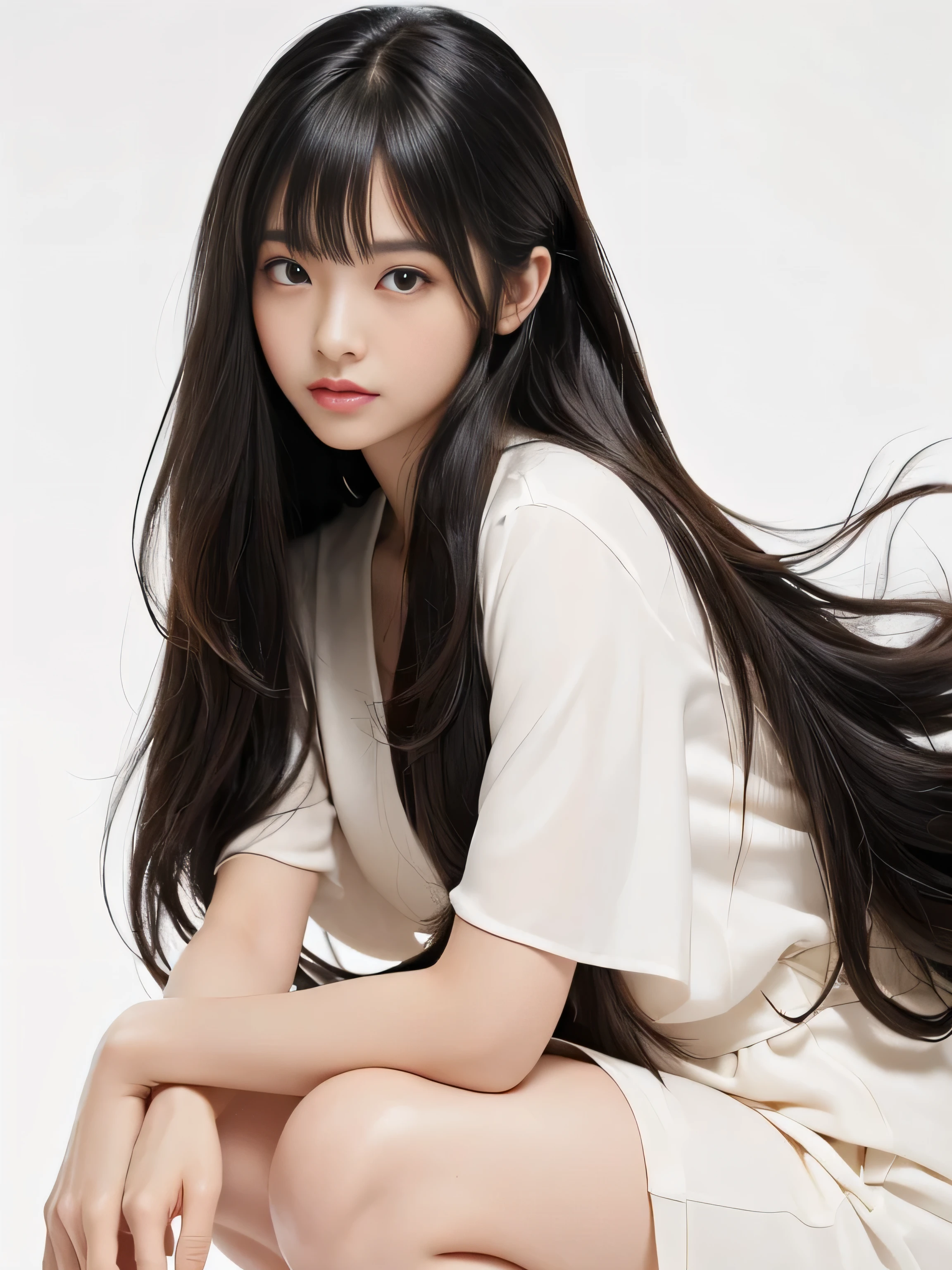 (Upper body shot)　((A pose that shows off as much hair as possible:1.8))　(Reaches up to the kneeVery long hair　highest quality　Highest detail　Reaches up to the knee、Very long hair that lasts forever:1.3　Flowing Hair　私ncredibly straight hair　Very shiny そして thick hair　Flowing Hair on both ends　Her hair is spread out on both sides　long hair up to the knees:1.2　long hair up to the knees:1.2　Thick and shiny hair　Very free hair　Abnormally long髪!!!!!　Beautiful silky hair　　Beautiful and shiny hair　Beautiful and shiny hair　Beautiful silky hair　Hair that grows to the knees　Very very, Very long hair!!!!!　Very very, Very long hair!!!!!)　(highest quality　The best ultra-fine　Reaches up to the knee　Get used to it　Very long hair that lasts forever　Flowing Hair　Her hair is gently permed　Very shiny そして thick hair　Flowing Hair on both ends　long hair up to the knees:1.2　long hair up to the knees:1.2　Thick and shiny hair　Very free hair　Abnormally long髪!!!!!　Beautiful silky hair　Super long hair down to the knees　Beautiful and shiny hair　Beautiful and shiny hair　Beautiful silky hair　Hair that grows to the knees　Very very, Very long hair!!!!!　Very very, Very long hair!!!!!)　　(Her bangs are perfect.:1.3)　(Pure white wall background:1.2)　(Solo photos of Japan&#39;s most sexy and beautiful 24-year-old beauty model)　(She looks at the viewer with a very seductive expression....)　((highest quality)), ((masterpiece)), (Familiar)　(Get used to it)　Perfect Face　(Her skin is a typical Japanese skin color...　And very detailed)　　(Big Breasts:1.3)　(She is wearing a shiny white camisole.)　(She has a beautiful face and a typical Japanese figure...., Narrow eyes)　(She has perfect 美しい and sexy makeup and face　Lipstick is light red　A solid eyeliner)　((Rich 1.4))　(Extremely detailed 8K)　(Ultra-fine skin texture 1.4)　(Actual, Vibrant:1.4), double eyelid　Sharp focus:1.2、Beautiful woman:1.4　Dynamic Lighting　(Genuine RAW photos taken by professional photographers)　　Professional Hair Shine.　(She has a bright and cheerful face)　　(((Very long light brown hair 1.3)))　(length, shiny light brown hair, She is Abnormally Long、or extremely long light brown hairを持っている,Abnormally long、or extremely long light brown hair , Abnormally long、or extremely long light brown hair,Abnormally long、or extremely long light brown hair , Abnormally long、or extremely long light brown hair, Silky, Abnormally long、or extremely long light brown hair , Abnormally long、or extremely long light brown hair,Flat Hair　Abnormally long、or extremely long light brown hair, Very shiny,Abnormally long、or extremely long light brown hair , Thick and shiny, abnormally long、or extremely long light brown hair　Abnormally long, voluminous skirt that reaches down to the ankles、or extremely long light brown hair　Abnormally long、or extremely long light brown hair)　(Her face is slim and dignified.., length, Narrow eyes..々Nice face)