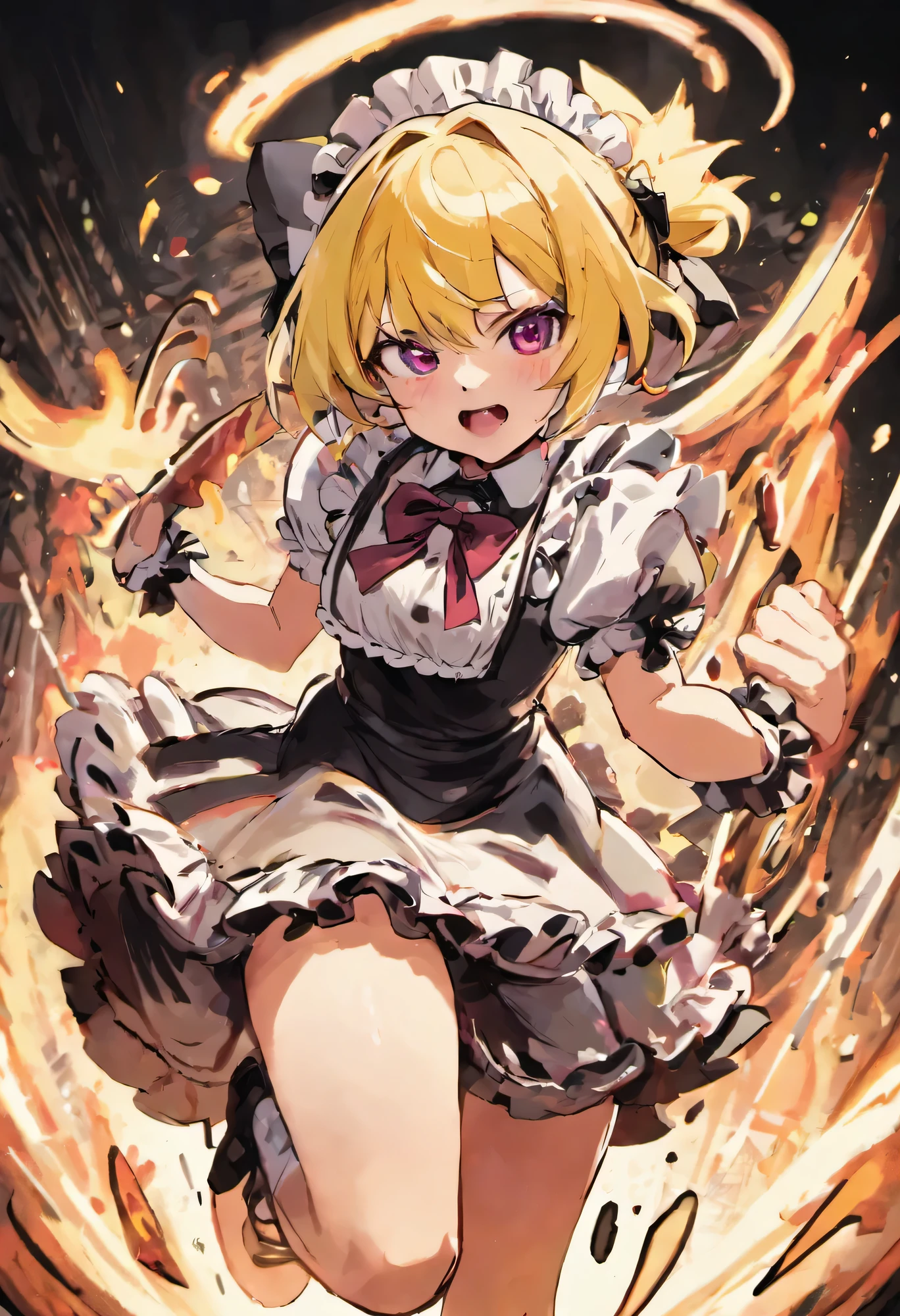 Fighting a bear girl　battle of bears　　there is a drawing of a girl in a , , Kagamine rin, Maid clothes, Wearing frilly clothes ((Shabby)), ( waitress ) girl, From desire, , whole body portrait of a short!, Rorish, whole body!, In anime style, anime girl in a maid costume