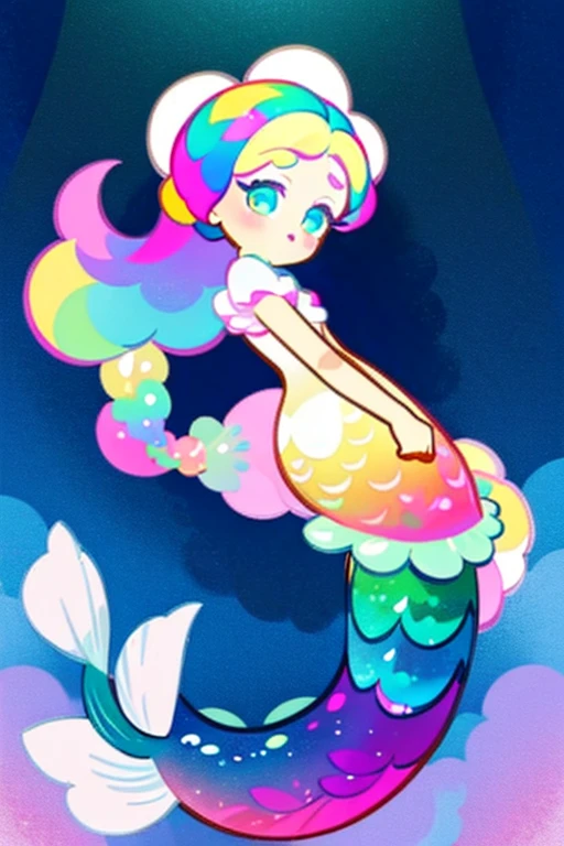 on the stage,whole body,anime,transparency, seabed, bottom, rainbow, pearl, mermaid, transparent body, ta style, loliflowers, pearl
