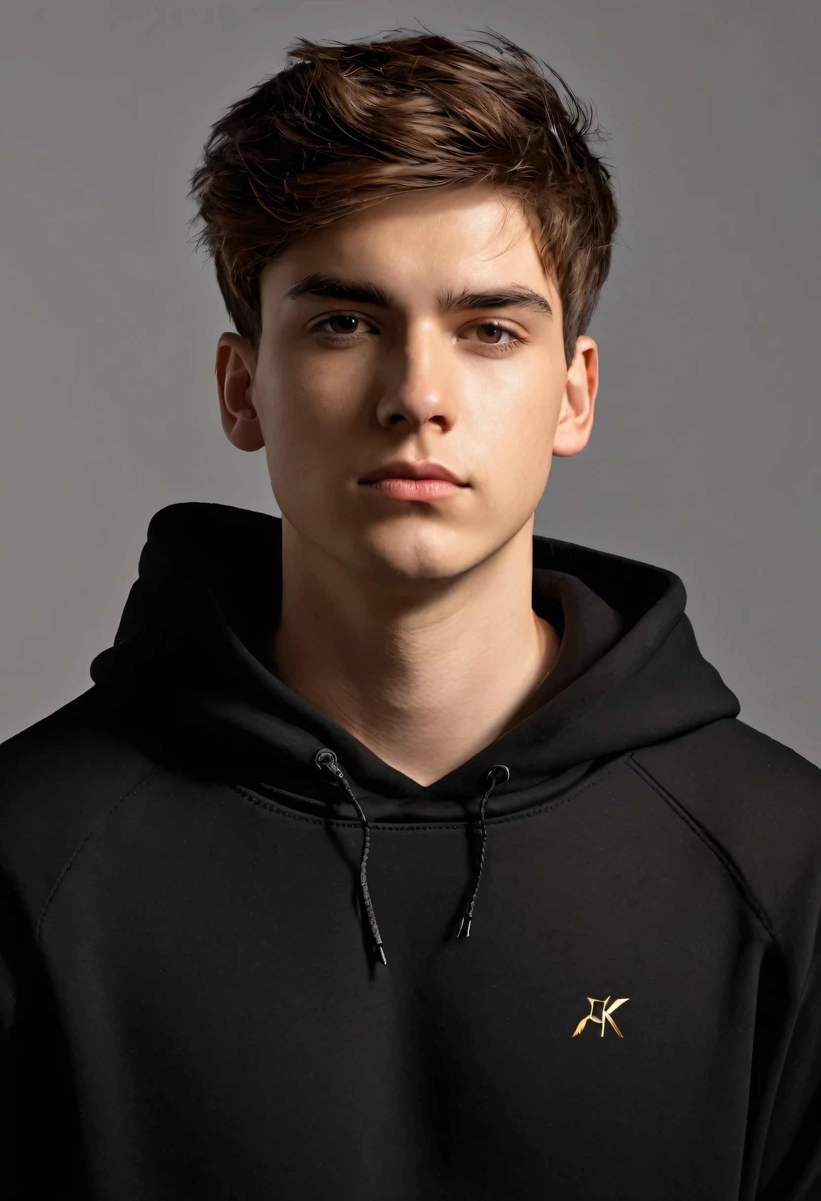 23 year old male, short brown hair, wearing Black hoodie, 4k, masterpiece, detalied