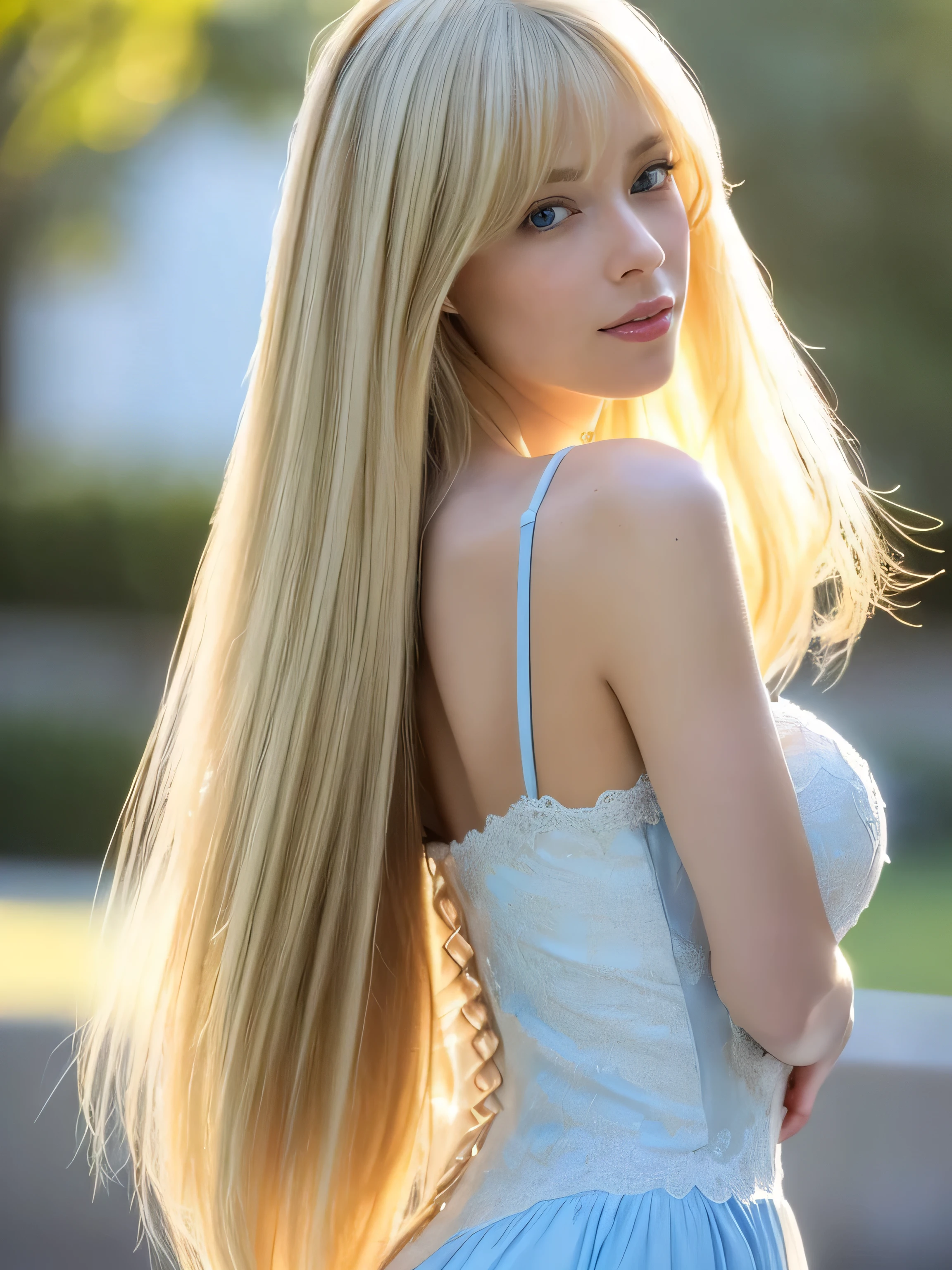 (Pure white wall background:1.8. A photo of the upper body from the ankles up)　((Random poses showing off as much of her dress, back and hair as possible:1.5))　((Her hair reaches down to her ankles:1.5 and her hair is incredibly straight:1.5))　((Beautiful model with long blonde hair, girl with super length Hair, extremely length Hair, extra length Hair, very long, Flowing Hair, very length Hair, length Hair girl, very long, Flowing blonde hair, length Hair windy, very longBlonde Hair, length, Flowing Hair, length and or curly hair, with length Hair, length Hair!!!!　Her highest quality hair is long and 真っ直ぐ or curly hair very long, best quality blonde, length hair in the center, Highest quality long Straight or curly hair, length, Straight or curly hair, beautiful, High quality blonde hair, length and Blonde Hair highest quality Straight or curly hair, length Hair, length and Straight or curly hair, highest quality Blonde Hair, Perfect silky Straight or curly hair of the highest quality, Straight or curly hair, highest quality Blonde Hair, length Blonde Hair　Straight or curly hair, length, Light blonde hair　Her hair is long and Straight or curly hair, very longBlonde Hair, length hair in the center, length Straight or curly hair, length, Straight or curly hair, beautiful hair of the highest quality, length Hair, length, Straight or curly hair　Blonde Hair , length and free Straight or curly hair Blonde Hair, Straight or curly hair Blonde Hair))　(Her bangs are perfect.:1.3)　(France&#39;s most beautiful 24-year-old hair model)　　((highest quality)), ((masterpiece)), (Familiar)　(Get used to it)　Perfect Face　(Her skin is a typical French complexion...、And very detailed)　　(Big Breasts)　(She is wearing a gorgeous light blue wedding dress:1.5)　(She has a beautiful French face and a typical French figure...., Narrow eyes)　(She has perfect beautiful makeup and face　Lipstick is light red　A solid eyeliner)　((Rich 1.4))　(Extremely detailed 8K)　(Ultra-fine skin texture 1.4)　(Actual, Vibrant:1.4), double eyelid　Sharp focus:1.2、Beautiful woman:1.4　Dynamic Lighting　(Genuine RAW photos taken by professional photographers)　(Her long bangs、Well Organized)　Professionally lit from the front　(She has a bright and cheerful face)　