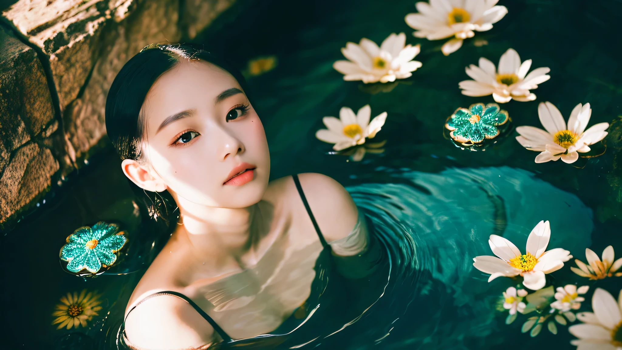 Photographed with Sony A6000　A beautiful woman turned into a fossil　angelicales　beautiful decadent sight、Gentle light、Water channels、subsurface、florals、krystal、Dark Fantasy
