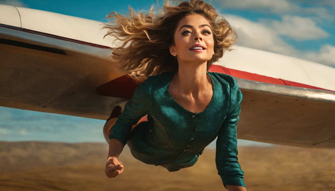 Sarah Hyland flying happily in the sky
