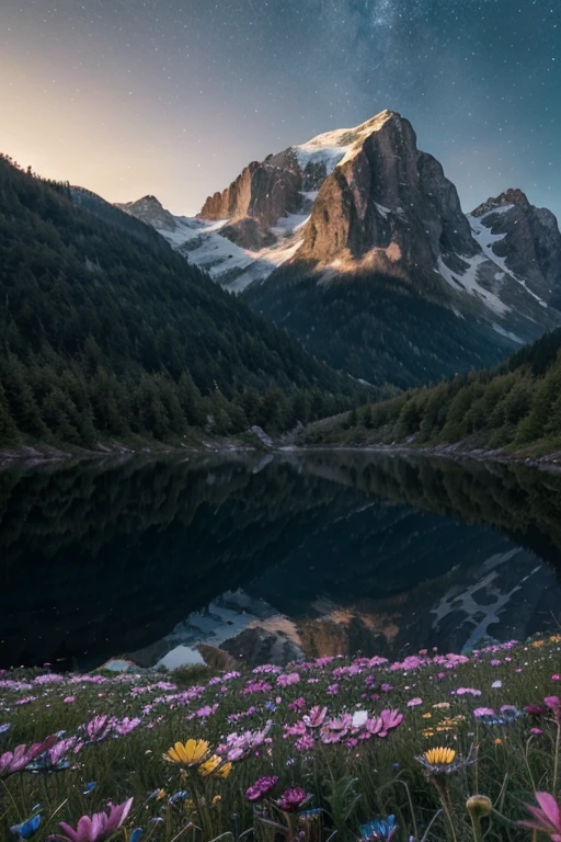 A majestic mountain rises above a deep blue lake, umgeben von schneebedeckten Gipfeln.
A cascading waterfall plunges into a crystal clear pool, surrounded by lush greenery.
Ein farbenfroher Sonnenaufgang taucht die Landschaft in goldenes Licht, while the mist hovers over the hills.
A starry night sky stretches over a silent wilderness, with the Milky Way, die sich am Horizont abzeichnet.
A lonely tree stands majestically in the middle of a wide flower meadow, die in allen Farben des Regenbogens erstrahlt. Hyperrealismus