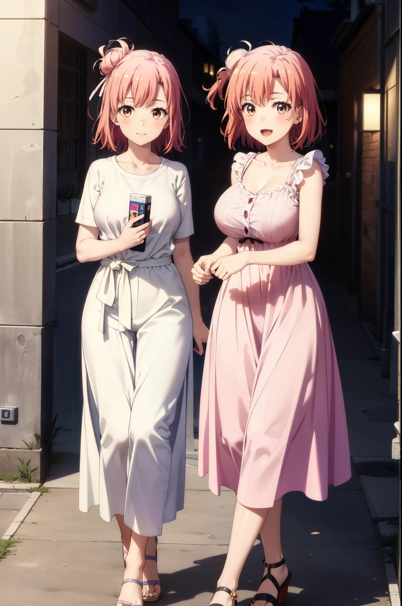 yuiyuigahama, yui yuigahama, short hair, (Brown eyes:1.5), (Pink Hair:1.2), Hair Bun, single Hair Bun, smile, (Big Breasts:1.2),happy smile, smile, Open your mouth,
, Sleeveless pink dress,Pink long skirt,Cute Sandals,walking,Real Summer,Daytime,sunny,whole bodyがイラストの中に入っていくように,
break outdoors ,School School building, break looking at viewer, whole body,
break (masterpiece:1.2), highest quality, High resolution, unity 8k wallpaper, (shape:0.8), (Beautiful and beautiful eyes:1.6), Highly detailed face, Perfect lighting, Highly detailed CG, (Perfect hands, Perfect Anatomy),