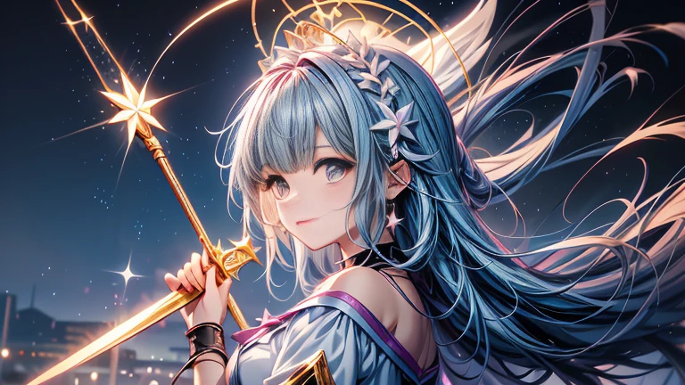 KHD，Anime girl holding a wand and a star wand in her hands., portrait of Magic girl, sparkling Magic girl, Magic , Card Captor Sakura, Anime Pine, Clean and meticulous anime art, Magic girl anime mahou shojo, Beautiful anime art style, Cute anime girl portrait, carrying a Magic staff, Arte Zerochan, Nice art style, Hada Astral, Soft anime illustration
