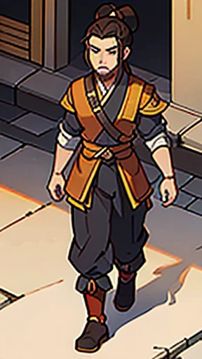a cartoon of a young kid in a brown and red outfit, new costume concept design, concept art of a monk, full body character concept, rpg character, full body concept, character concept, full body character, clear outfit design, concept character, dnd character, as a dnd character, a character based on a haggis, warrior dnd character