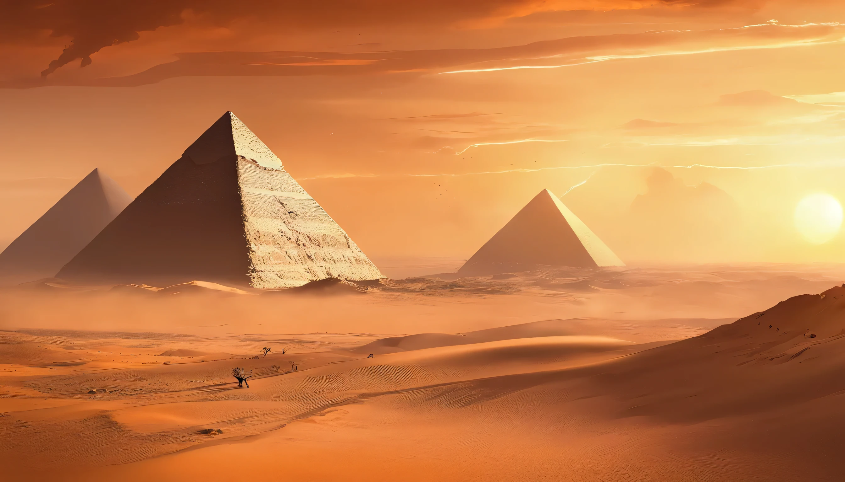 Egypt,pyramid,Sunset,sandstorm,No humans appear