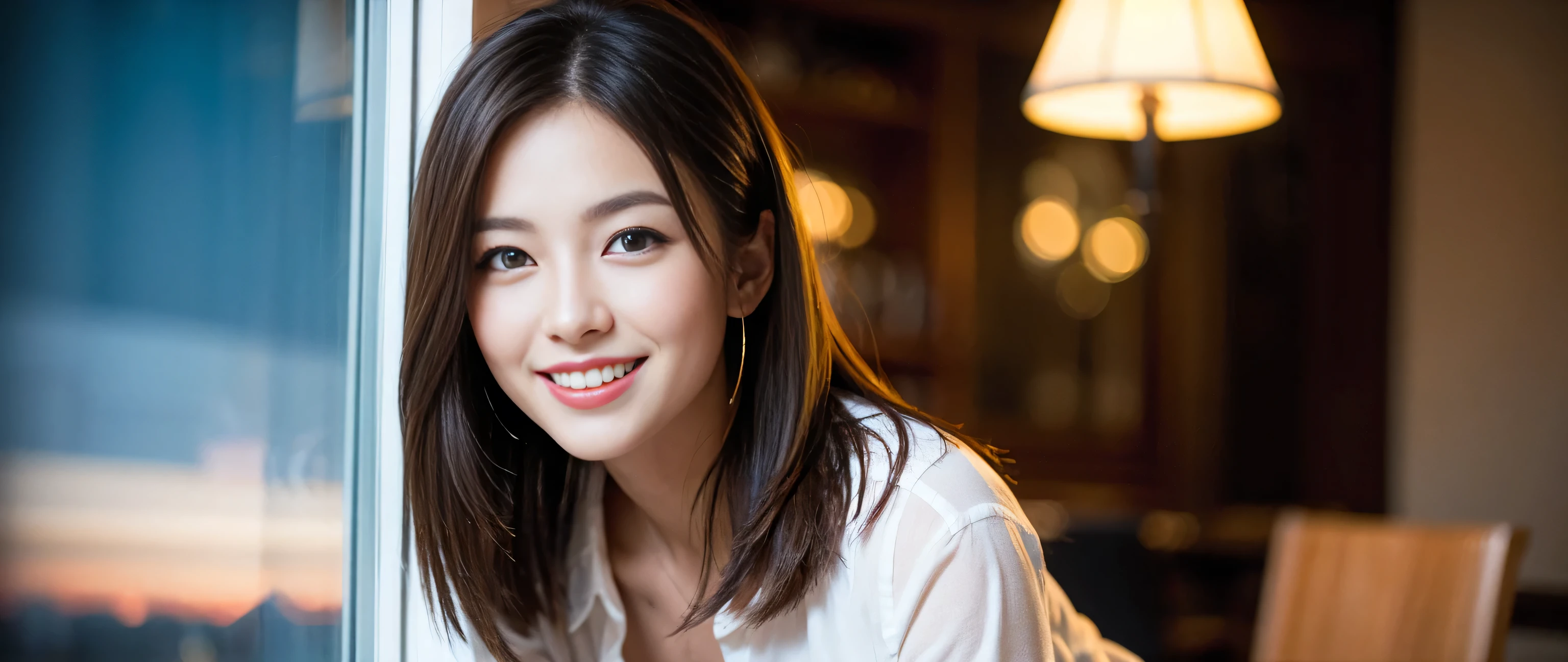 ((highest quality、8k、masterpiece:1.3))、Sharp focus:1.2、Beautiful woman perfect body:1.4、Slim body、((Bob Hale、Straight hair:1.2))、(to be born, highest quality, masterpiece:1.5), (Realistic, Intricate details:1.2), Ultra-high resolution, Put the light on your face、Amazing view of the sunset sky and clouds、Amazing mountain views、A bright smile、A lovely woman with a smile、Bright image、2. The beauty of wine, Beautiful Face, blue eyes, The light shines on your face, Blushing, short hair,Bright Face、Fox face、 (36 years old), 39 years old, Lady、red wine 、Appetizers、Italian food、Wine bottle、Champagne、sparkling wine、Two beauties、Brown Hair、Shortcuts、Long sleeve shirt、dress、Pretty Woman 1, (Slim face), (The body is slim), (Brown Hair), (Shortcuts), cheeks turn a little red,Attractive beauty、, Out of the window, A beautiful and detailed night view unfolds.........., restaurant, In a prominent place (From the waist up) Nova Frog Style, actress, model, Upper Body, White wine, slim, wine glass, A wine glass placed in the middle, smile, (smile: 1.15), Beautiful fine grain, Depth f/2,saturation, High Contrast, Strong light and shadow,Moist Body:1.5、3D texture、Delicate eyes、Brown Hair、The hair is very shiny、