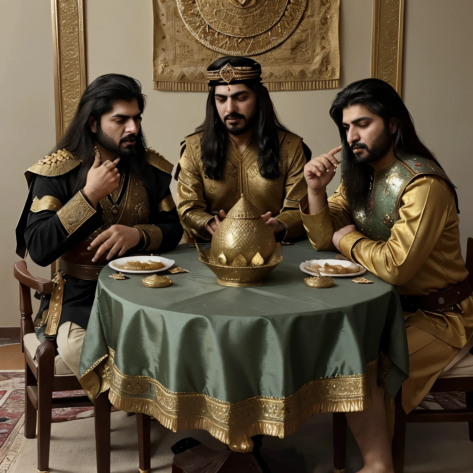 All Persian kings such as Sassanid Shapur and Nadir Shah Shah Ismail Safavi together around the table