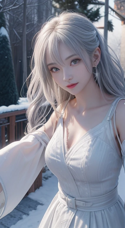 ((logo, masterpiece, 8k, Tabletop, RAW Photos, wonderful, 最high quality, Photorealistic and hVery detailed CG integrated 8k wallpaper, high quality, Very detailed, Narrative poem, Particle Effects, Dynamic Effects, Written boundary depth, Cinematic Light, Lens flare, Ray Tracing, Anatomically correct)), Fantasy, One beautiful woman, Light purple hair, Clear Eyes, Long Hair, Beautiful Face, True Face, 緻密でBeautiful Eyes, Beautiful Skin, ((Dancing Woman, 優雅にDancing Woman, Snow Sceneの中でDancing Woman, 激しくDancing Woman)), ((Long HairがWindでなびく, Long Hairが跳ねる, Long HairがWindで踊る)), Hair bounces, jewelry, Beautiful Eyes, White kimono, White Belt, White cherry blossom embroidery pattern, Silver earrings, Wind, Snow Mountainの中で, Snow Scene, Snow Mountain, Snow-covered, 雪とFrost, Snow Capped Mountainや森, Frost, Snow Capped Mountain々, Frostに覆われた木々The beauty and brilliance of, The tranquility and beauty of a world of ice and snow