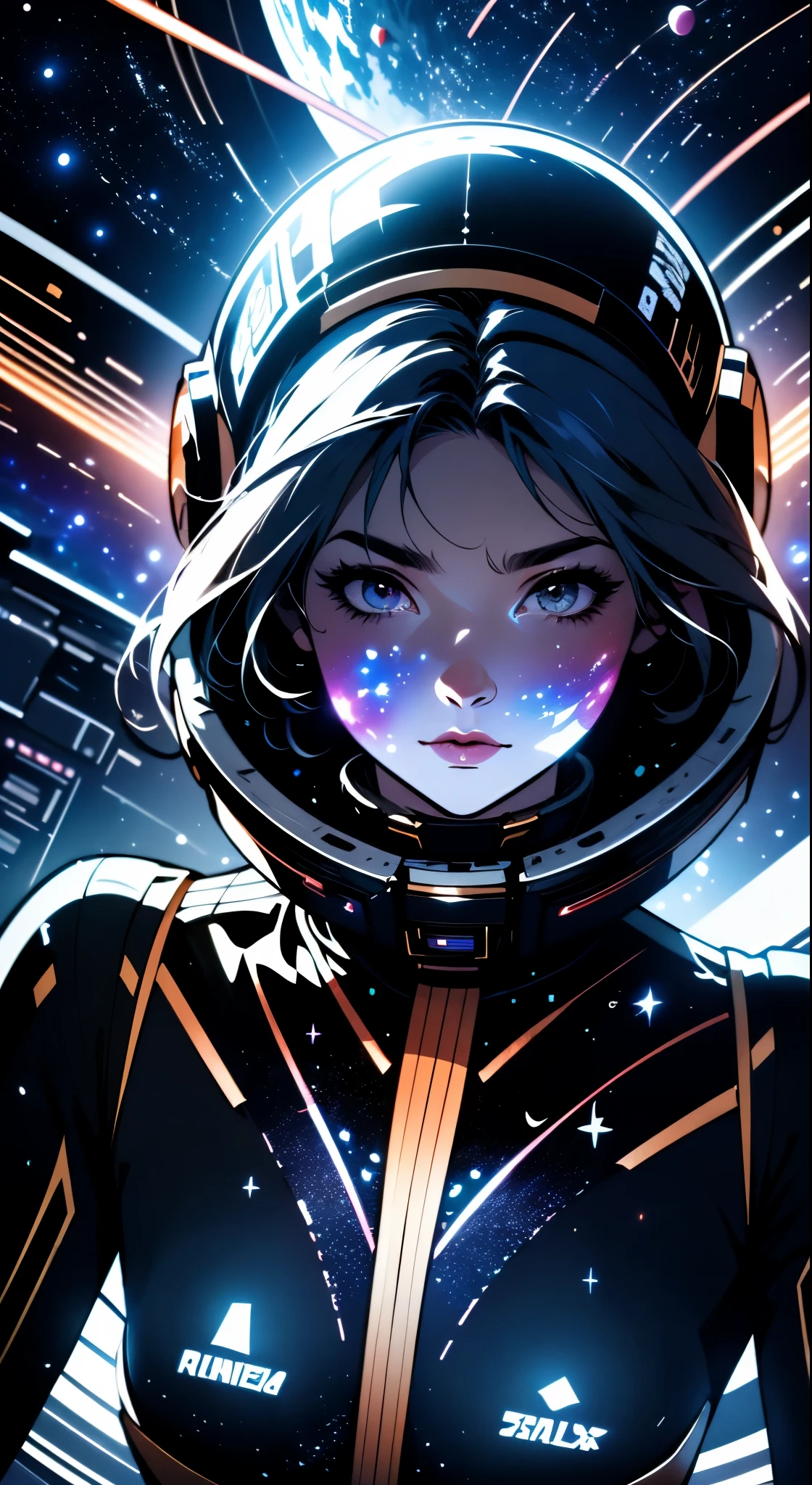 nijistyle,rfktr_technotrex,woman exploring planets, alien worlds, exotic locations, deep space,unkown terrors, galactic, nebulas,stars,fcPortrait