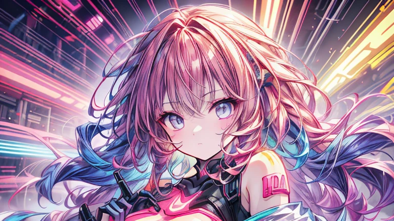  Anime glowing fluorescent curly hair, Neon Orange Neon Purple