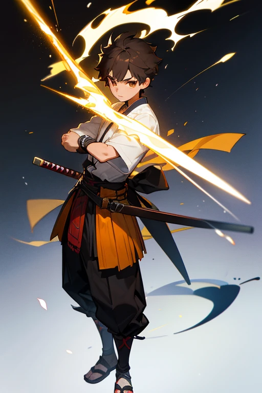 boy, briwn hair, brown eyes, sabertooth Gi, Sabers, full body, Kendo,