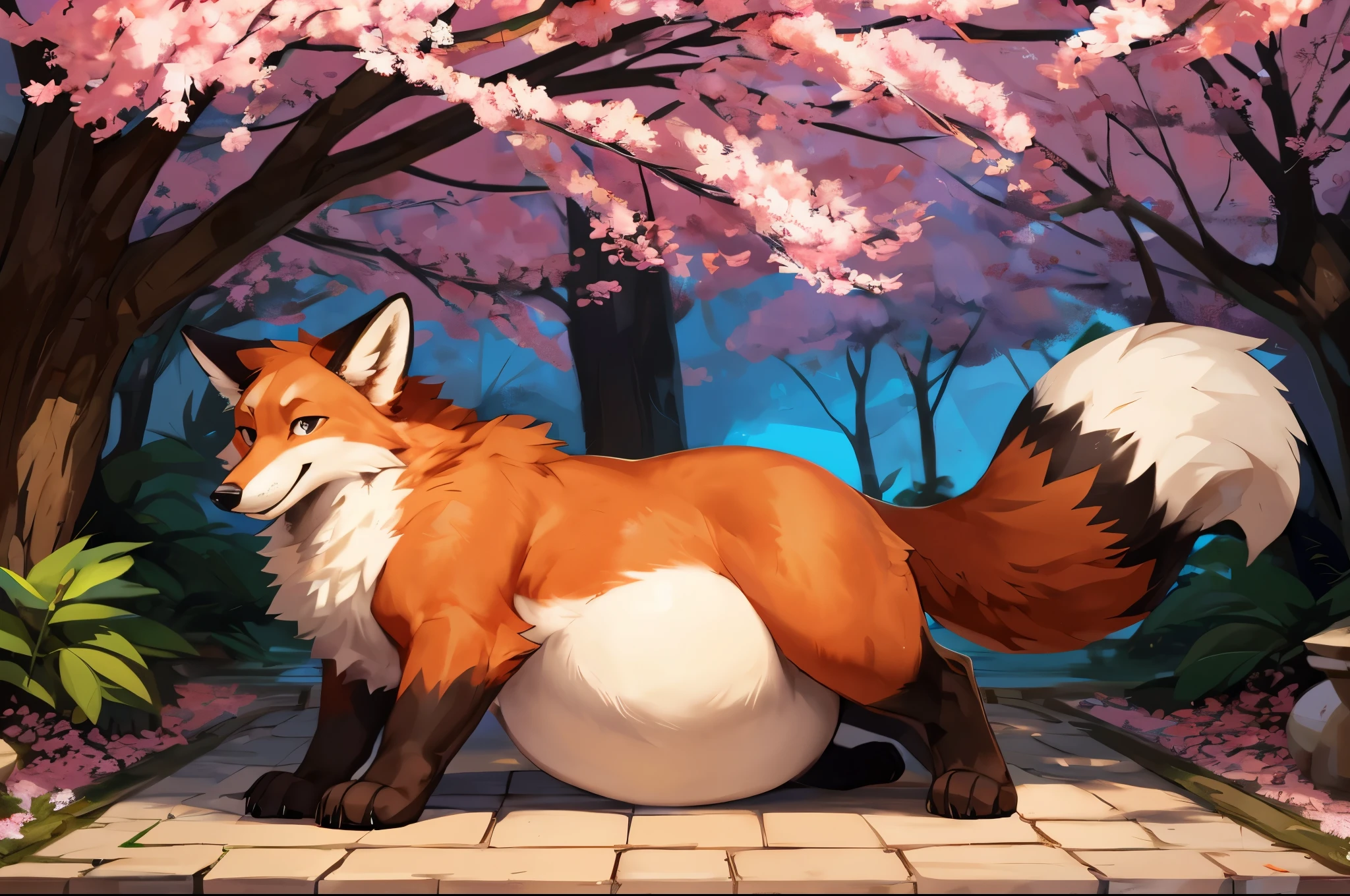 4k ultra quality, 4k full body view,(ultra high detailed body),((feral)) fox,by mystikfox61, by glitter trap boy,feral paws, by bebebebebe,by morethreedee, by seibear,(thick thigh),(chubby thigh),thicc thigh,thick legs,chubby legs,thicc legs,massive butt,enomorous thigh,massive thigh,massive legs,thick lower legs,wide legs,(detailed thigh),(wide thigh),fluffy belly sharp nails,((sfw)),(ultra detailed face),detailed eyes,big tail,fluffy tail,(detailed tail),enomorous tail,bigger tail,huge tail,volumetric light,big paws,(thick paws),fluffy paws,furry paws,enomorous paws,(feral focus), beast,(bigger lower body),(long legs),front view,master works, super fine, 4k resolution, high quality,high picture detail,dark fantasy,illusory engine, Masterpiece,dire fox,faint lighting,shrine,sakura,(feral) belly,charming (feral) body,chubby (feral) body,enomorous belly,hyper belly,shiny fur