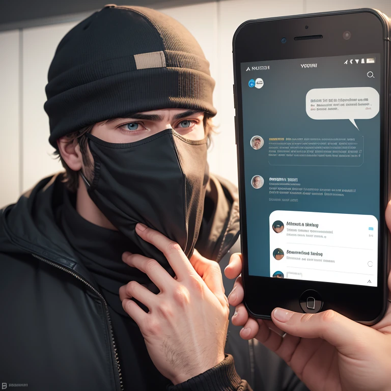 a man hiding it's face inside a phone full of bad texts
