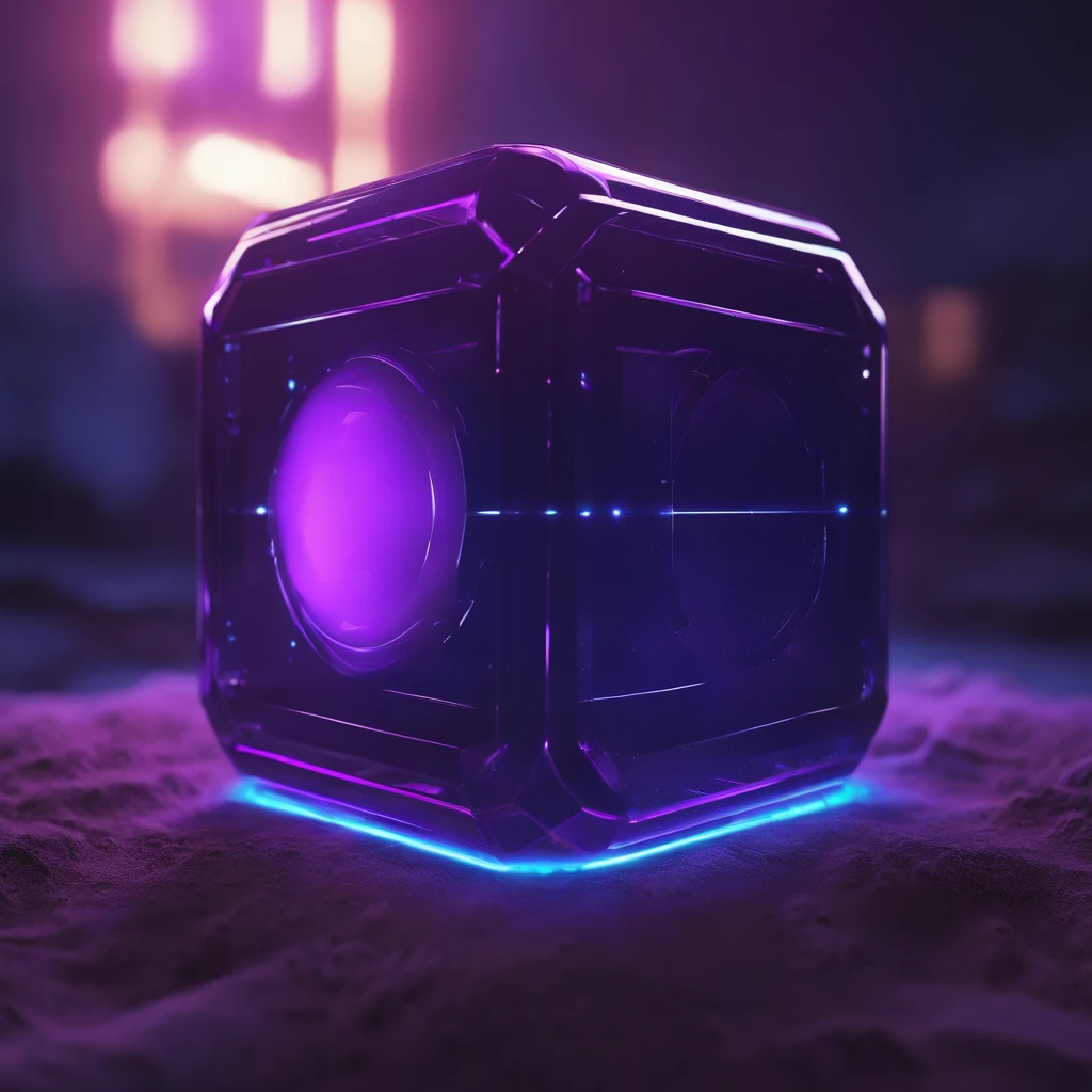 concept art of a clear purple glowing cube on the ground, white surface beautiful Practical atmosphere, environment, detailed, Practical, concept art, Unreal Engine 5, structure, Science Fiction, Ray Tracing, Computer graphics and image processing, Perfect visual effects, light, Smooth, Movie, Screen Space Reflections, ambient occlusion, Scenes, aesthetics, Bloom, shadow, Perfect drawing, texture, Movie, Sharp Edges, HDR effect, Blender 3D, Resource Library, Art Station, realism, Retro-futurism, the 90s, 80&#39;s, Retro Effect, Vaporwave, cold snap, close up, Synthwave, Retro Wave,