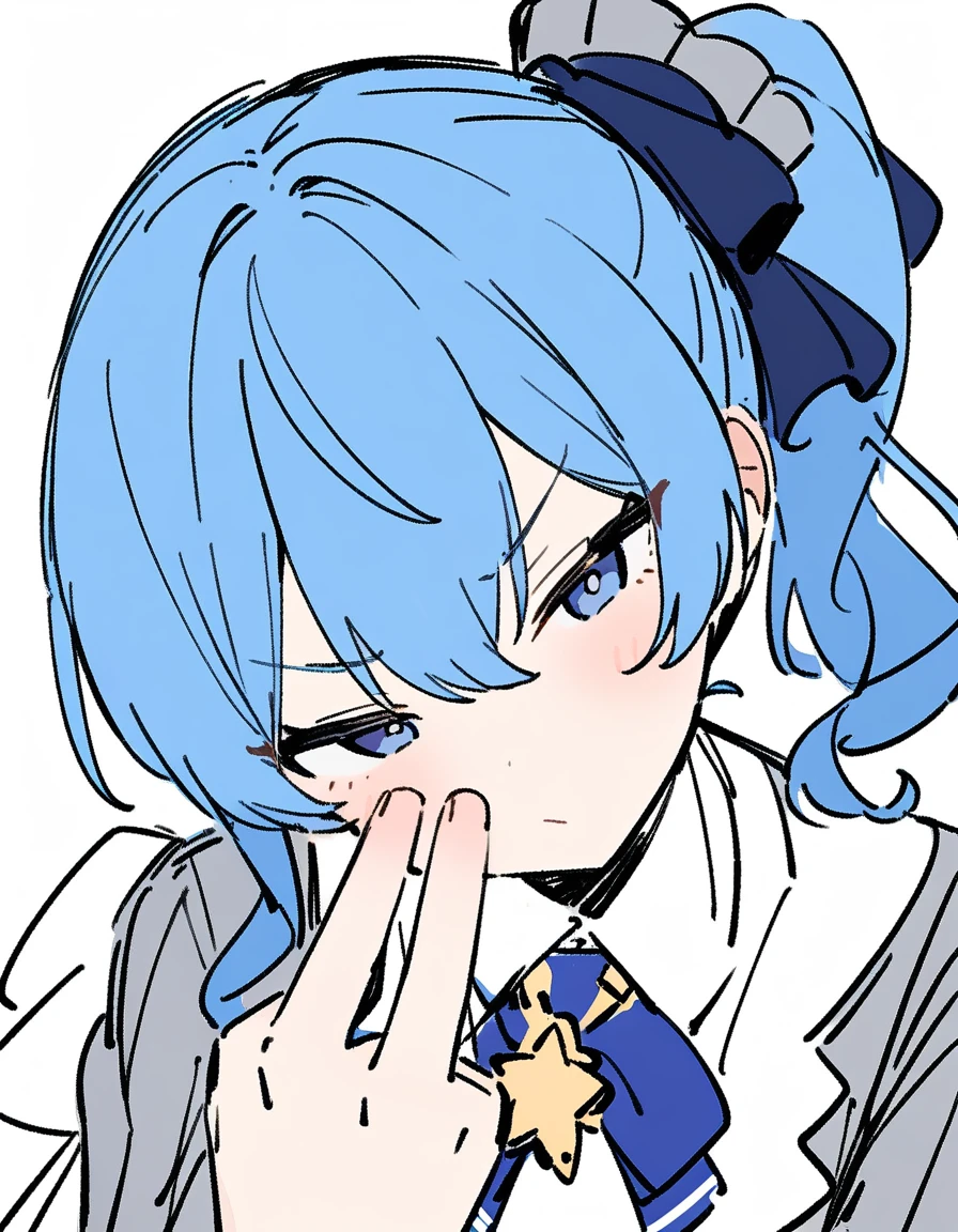 One girl, alone, hoshimachi suisei \(First outfit\), sketch,
Middle finger, Side Ponytail,
White Background,
masterpiece, highest quality, so beautiful, Absurd,