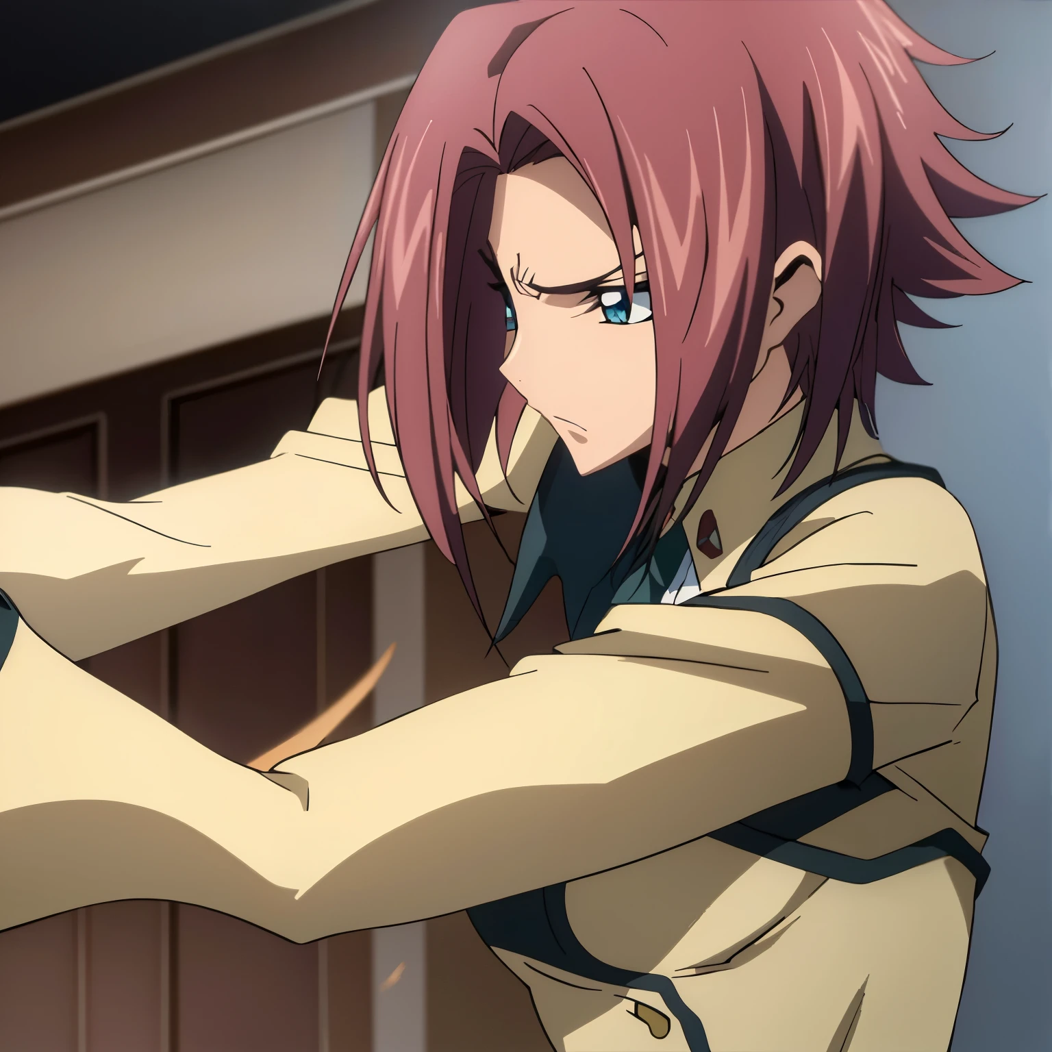 Masterpiece, high resolution, ultra-detailed, Anime, Attack on Titan, age girl, solo,
In this captivating screencap from the anime "Attack on Titan," a teengirl is depicted with an exquisitely layered medium-long haircut, featuring thin rare bangs that adorn her oval-shaped face. The girl displays a fierce and determined look in her bright, expressive eyes.
Equipped for battle, she wields a gleaming sword in her right hand, and her uniform is immaculately rendered. The uniform consists of the standard military jacket, a white long-sleeve undershirt, and a
