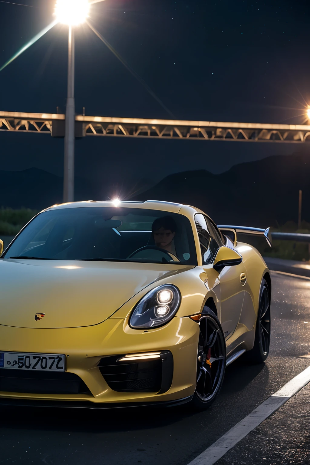 night, Science and technology, Surreal, New energy sources,Front end,Porsche, high detail, cinematic lighting, lens flare --quality .5 --ar 16:9 --v 5.2 --style raw --s 250 --c 0 --q 2