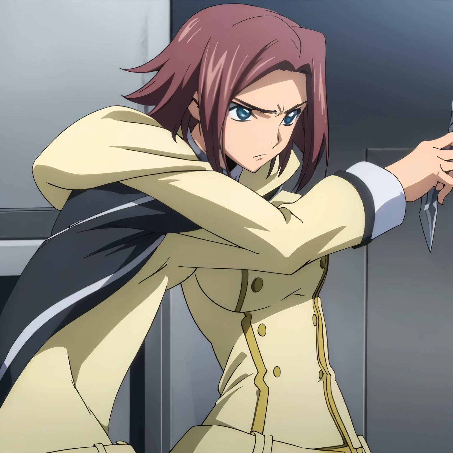 Masterpiece, high resolution, ultra-detailed, Anime, Attack on Titan, age girl, solo,
In this captivating screencap from the anime "Attack on Titan," a teengirl is depicted with an exquisitely layered medium-long haircut, featuring thin rare bangs that adorn her oval-shaped face. The girl displays a fierce and determined look in her bright, expressive eyes.
Equipped for battle, she wields a gleaming sword in her right hand, and her uniform is immaculately rendered. The uniform consists of the standard military jacket, a white long-sleeve undershirt, and a