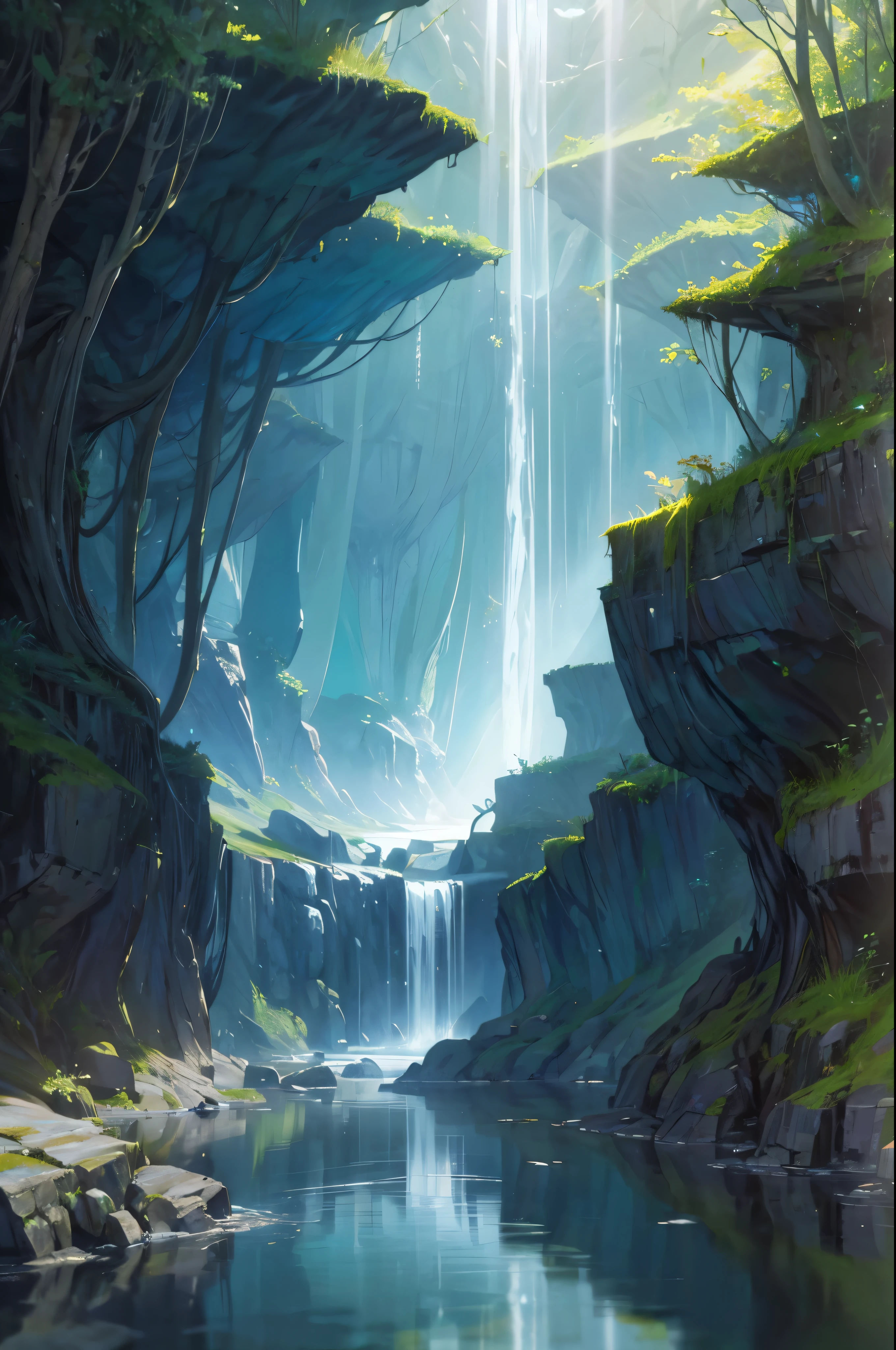 (best quality,highres,photorealistic:1.2),dark,lit from outside,cave with a running river inside,light coming from the background,scenic,underground landscape,water stream flowing,serene atmosphere,subterranean beauty,detailed textures and formations,shadows and highlights,reflection of light on the water,mysterious cavern,hidden allure,ethereal glow,rays of light piercing through the darkness,subtle ripples in the water,cool and damp environment,curved stone walls,crystal clear water,peaceful ambiance,eerie echoes,hidden wonders