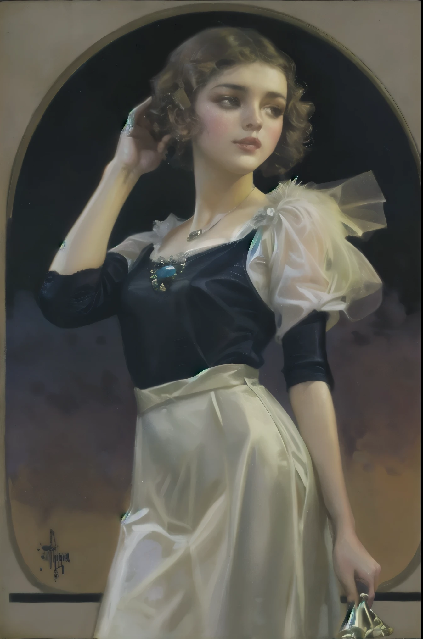 (masterpiece), (best quality), (detailed), (highres), (aesthetic), Leyendecker, story book design, extremely detailed face, perfect lighting, (1girl:1.2, (masterpiece:1.4, best quality), Un primer plano de una mujer con un vestido negro y un abrigo de plumas, 1920s vibes, Tiffany Dover, Era del jazz, inspirado por Galen Dara, dystopian retro 1920s vibe, Aleta, por Galen Dara, 1920s style, Usando 1 9 2 0 s moda, 1 9 2 0 s estilo
