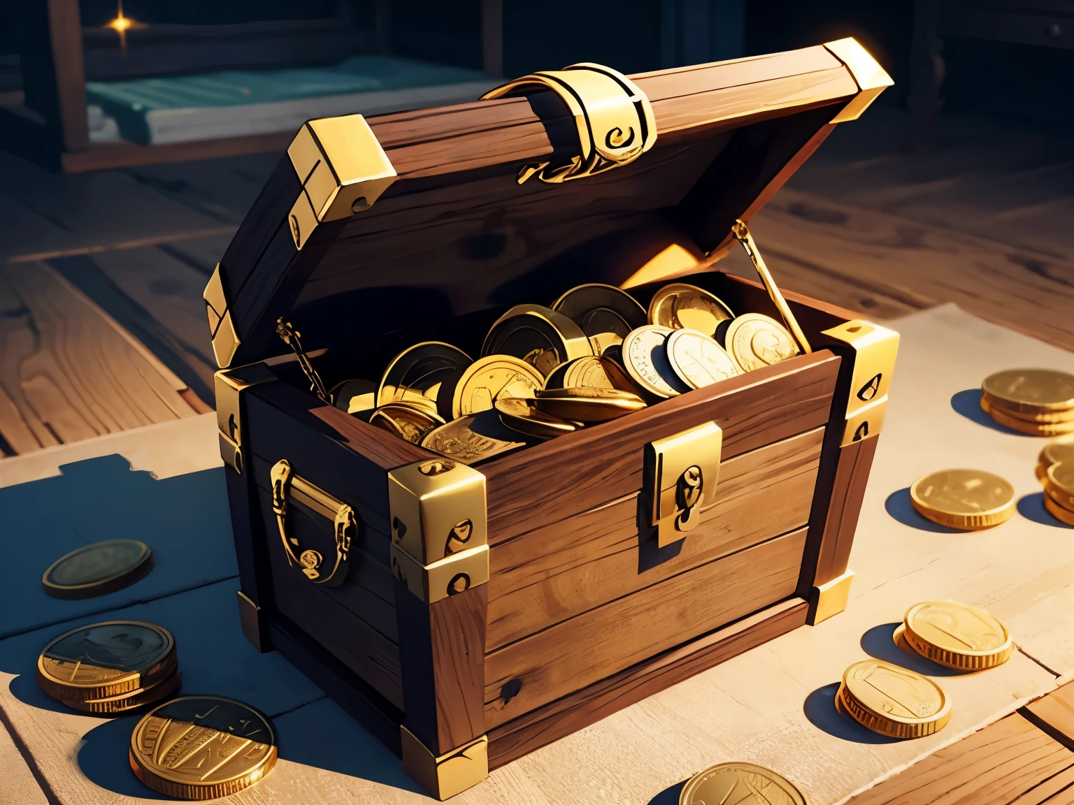 treasure chest, gold coin