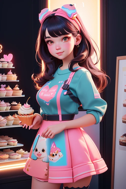 there is a woman standing in front of a display of cupcakes, adorable digital painting, realistic cute girl painting, cute detailed digital art, beautiful digital illustration, digital art ilya kuvshinov, beautiful digital artwork, stunning digital illustration, cute digital art, 🤤 girl portrait, loish art style, beautiful digital painting, gorgeous digital painting, cute detailed artwork