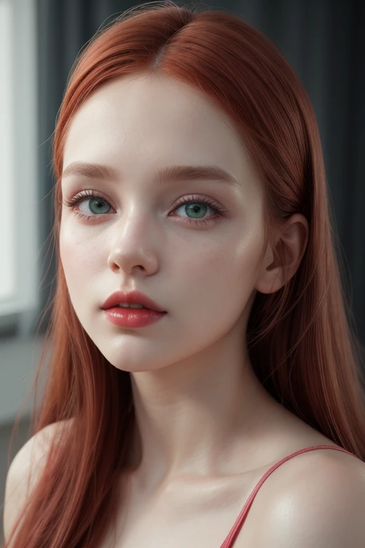 3d rendering style:Woman wearing ballet clothes, high face quality, green eyes, red lips,huge longest red hair,perfect face, Ultra-realism, Details, 8K, High quality, Full HD