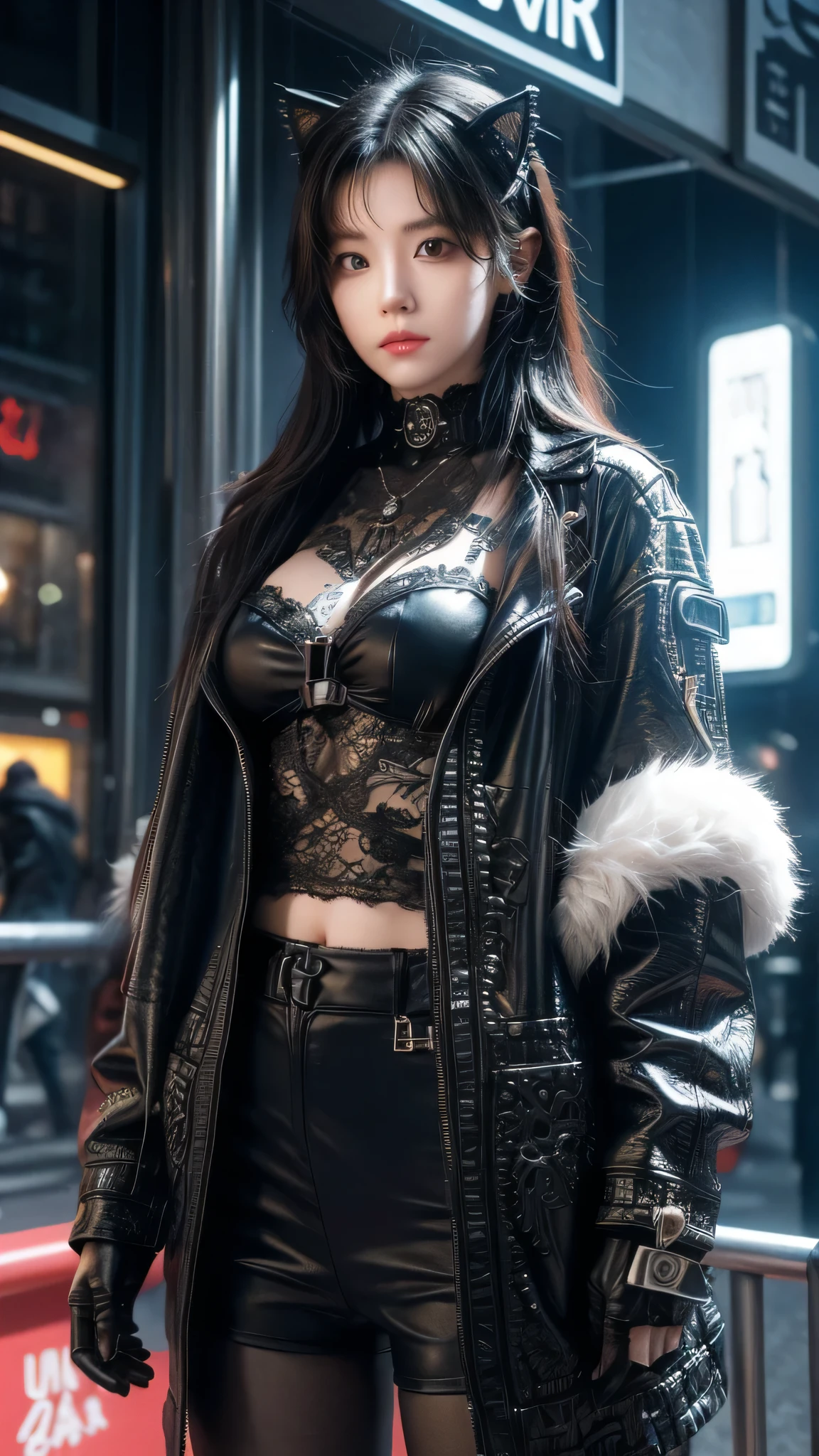 A cute kitten made of metal, , Cyberpunk style, ((Intricate details)), HDR, ((Intricate details, Ultra Detailed)), Movie Lenses, Vignette
