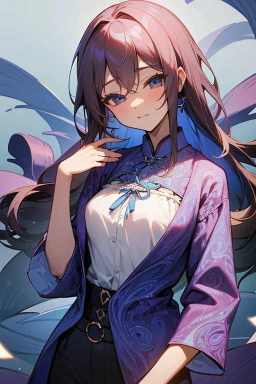 Beauty、designer、Baisley Shirt、Beauty、Medium breast、Stylish、Paisley、白に黒のPaisley模様、