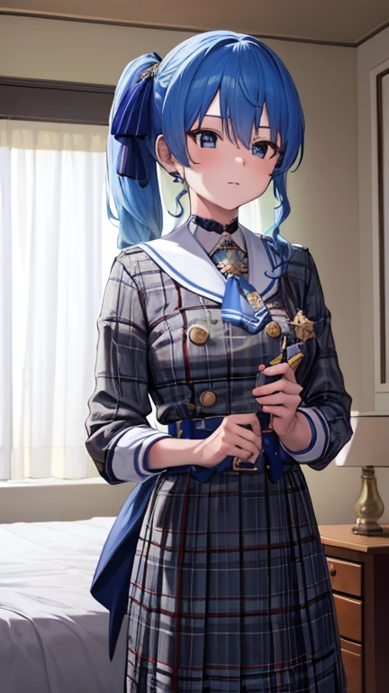 8k,highest quality,masterpiece, highest quality, High resolution, Side Ponytail, hoshimachi suisei,skinny , ((Her Room)), Perfect Fingers,throw,