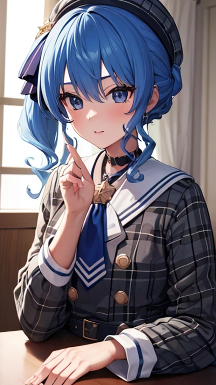 8k,highest quality,masterpiece, highest quality, High resolution, Side Ponytail, hoshimachi suisei,skinny , ((Her Room)), Perfect Fingers,throw,