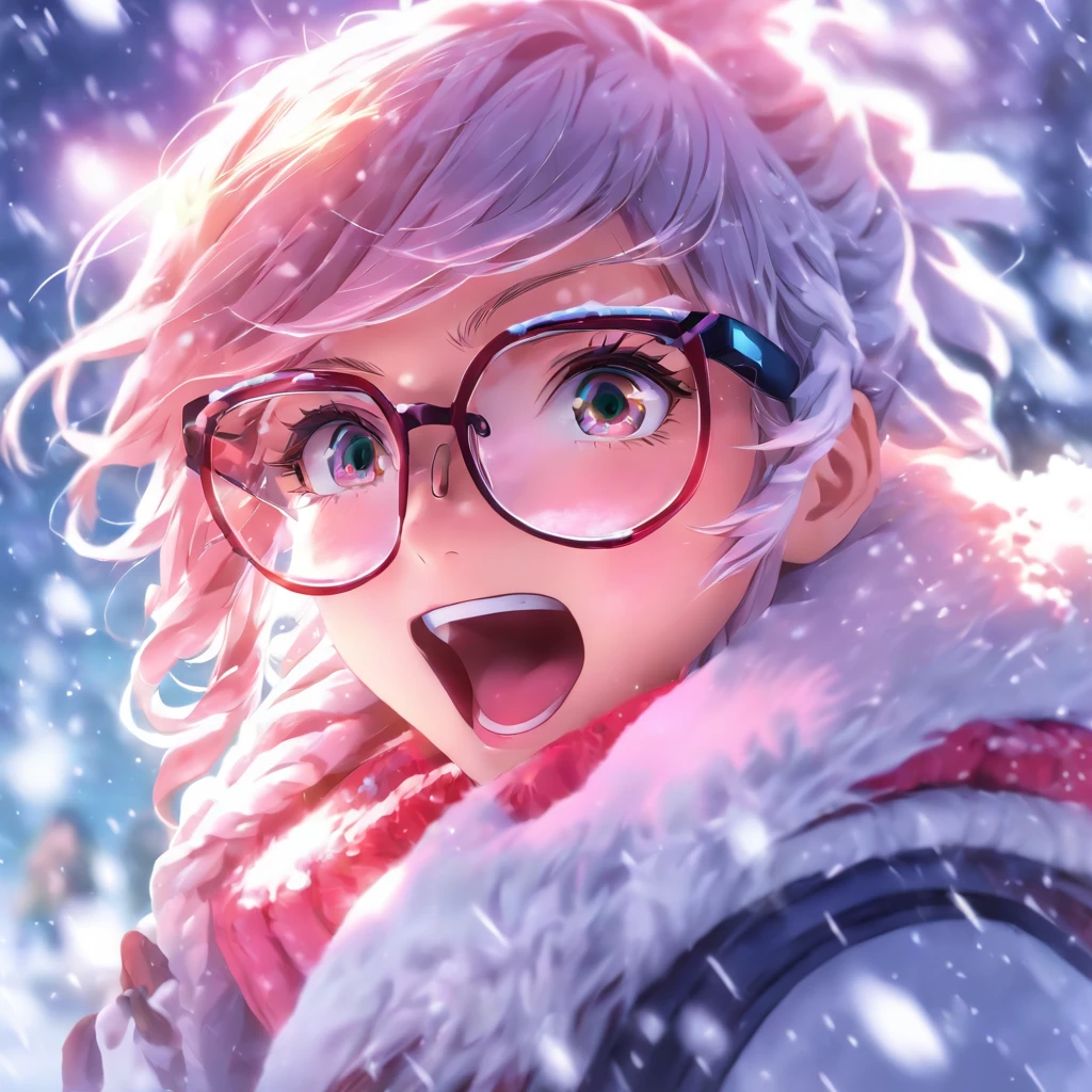 Snowstorm　call　woman　Glasses