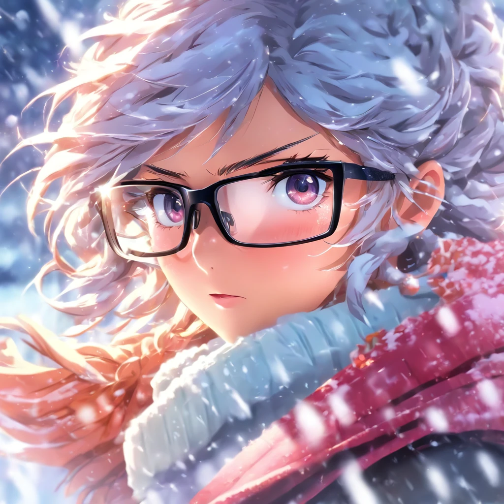 Snowstorm　call　woman　Glasses