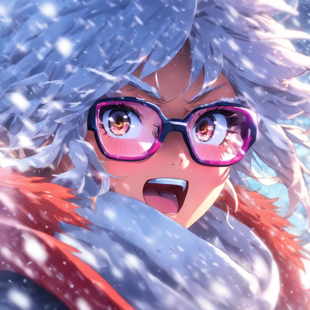 Snowstorm　call　woman　Glasses
