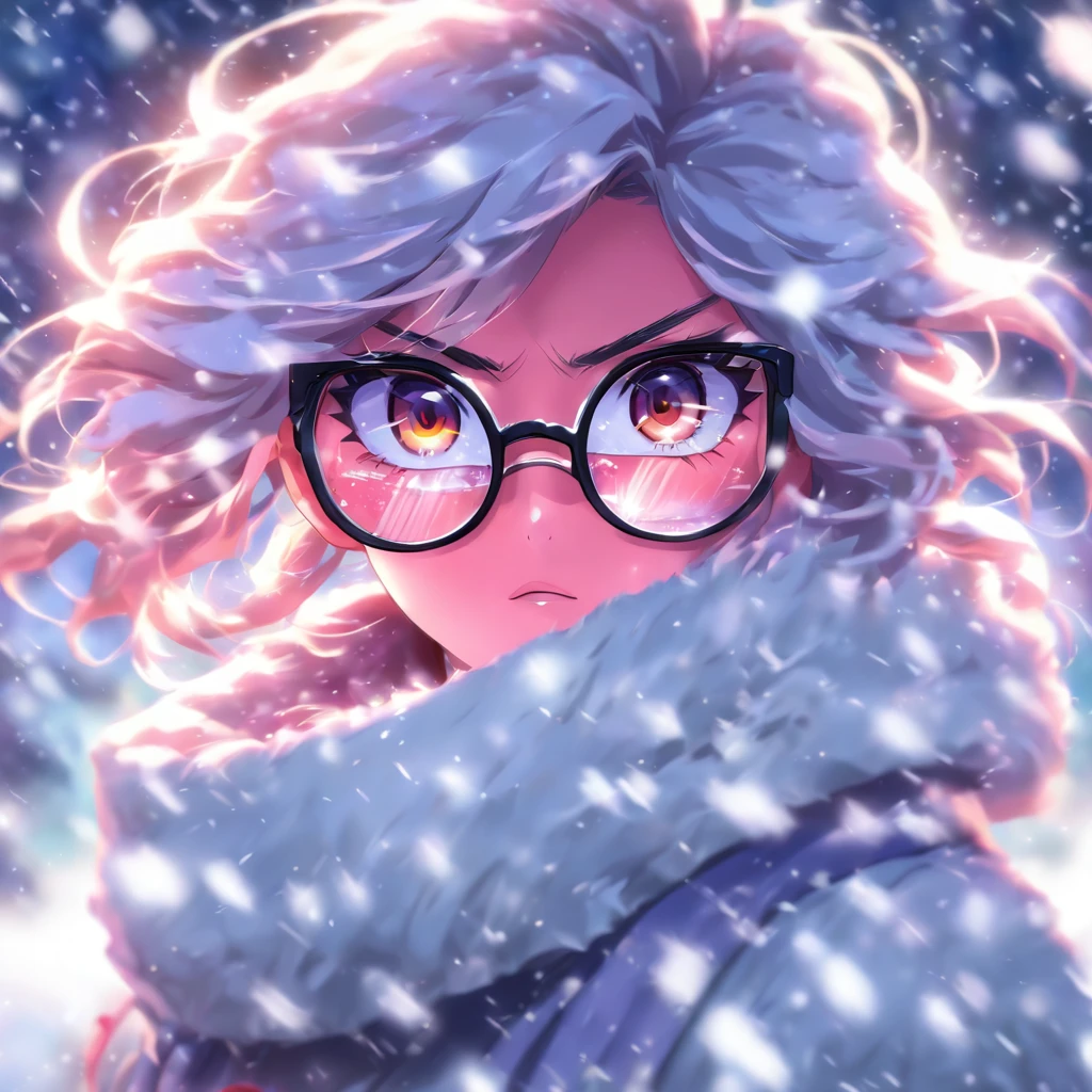 Snowstorm　call　woman　Glasses