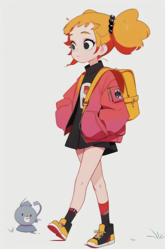 masterpiece,best quality,1 Girl,Pop music,punk, Bag,trip,Walk,Simple background,