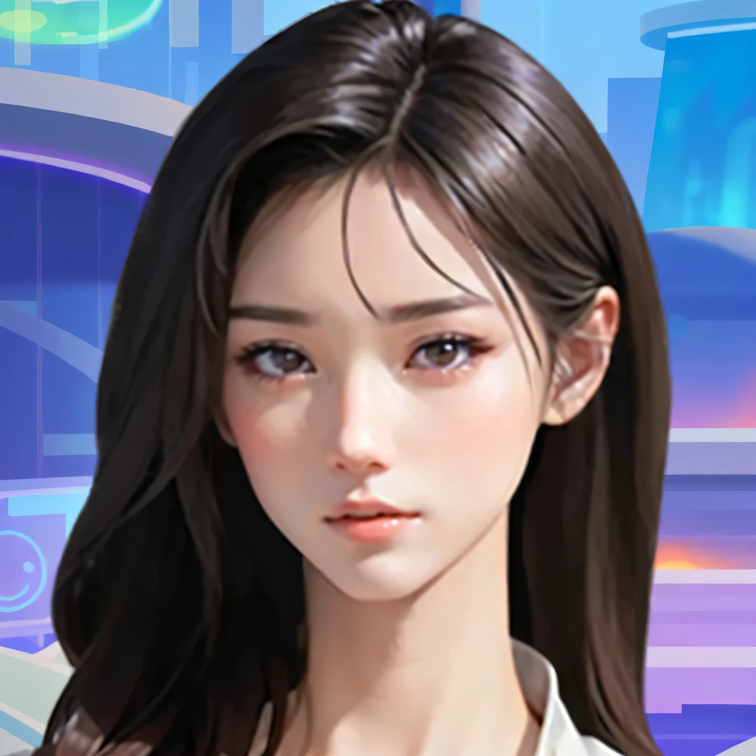 In front of blue background，Anime girl with long hair and white shirt, g liulian art style, Smooth anime CG art, Digital Anime Illustration, Kawaii realistic portrait, Realistic anime 3D style, Popular on cgstation, xision wu, inspired by Yanjun Cheng, yun ling, nft portrait, Digital Cartoon Art, yanjun chengt