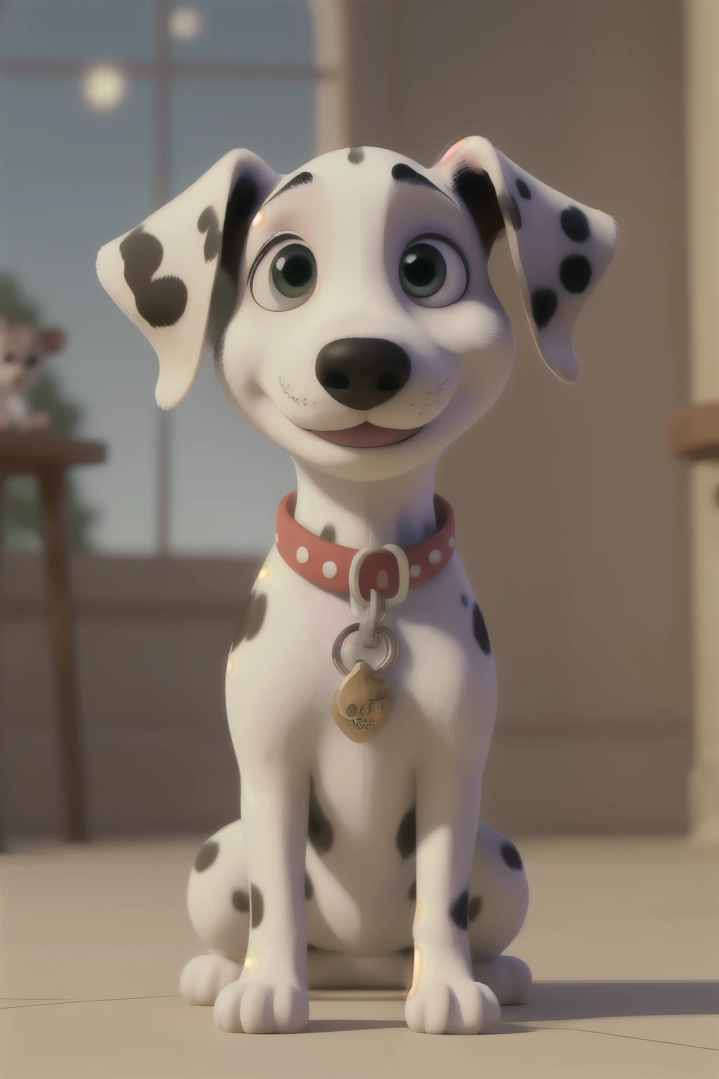 masterpiece, high quality,A puppy，Dalmatian，Disney 3D Effect，Lovely, Looking at the audience, No humans, Depth of Field, Blurred background, focus,