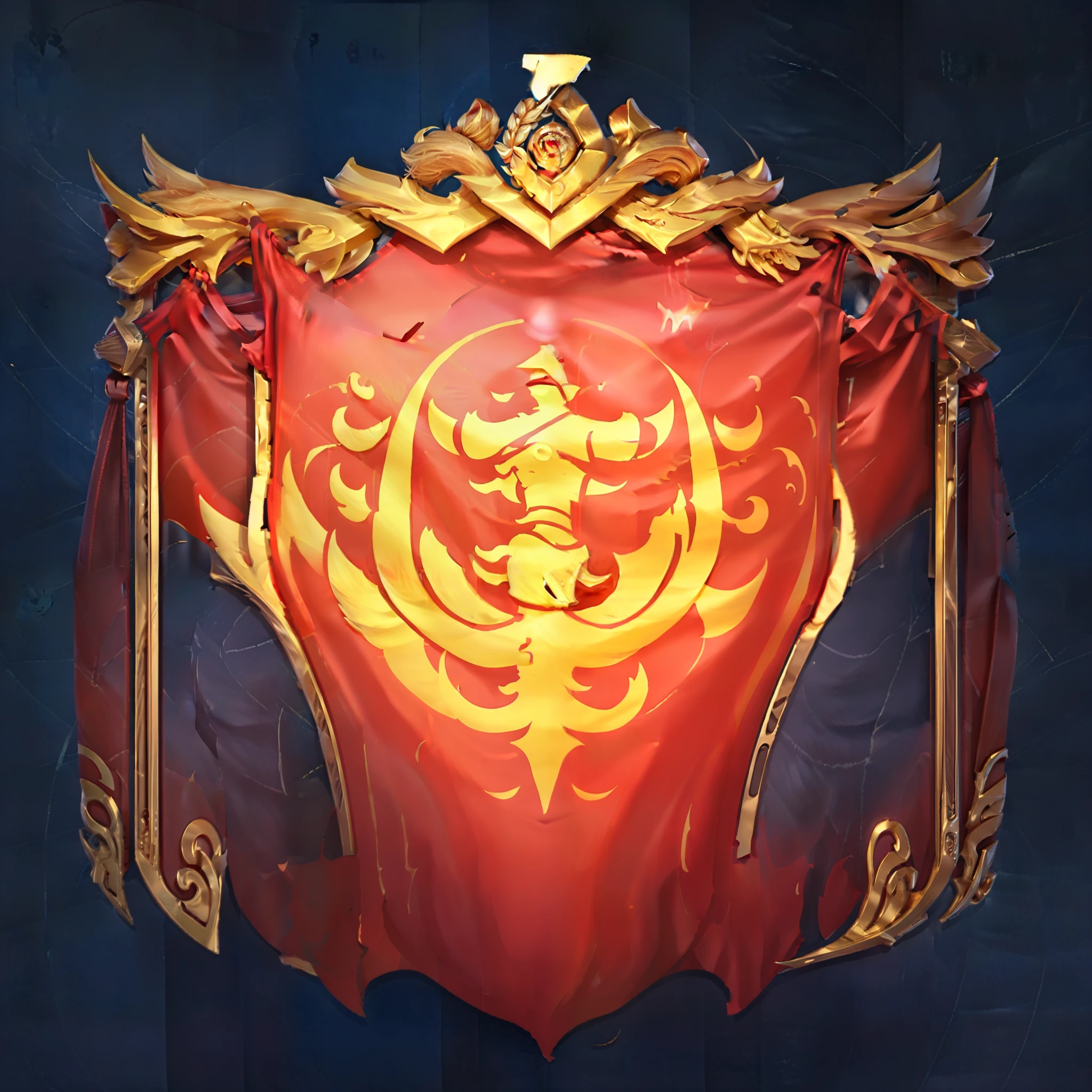 (best quality,4k,highres,masterpiece:1.2),ultra-detailed,realistic:1.37,Alliance symbol kingdom, crown and swords, red flag,flag pole,ailes,Metal decoration,centralized championship trophy,kingdom,crown,red flag,(Text:A.C.E),portrait lighting,rich colors. Ace, bokeh compotision, motion blur all side