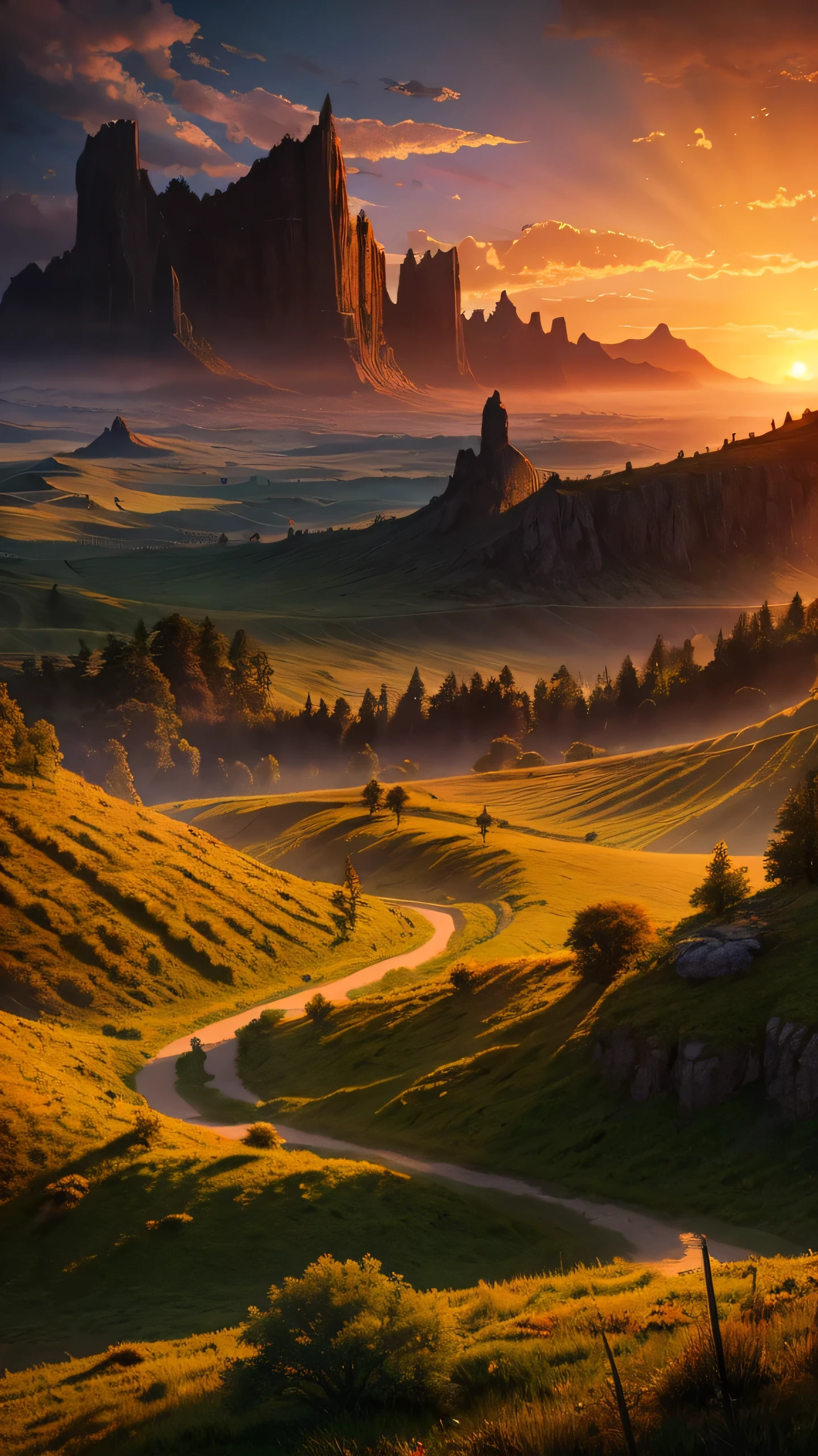 Highest quality,Fantasy,Vast land,Sunset