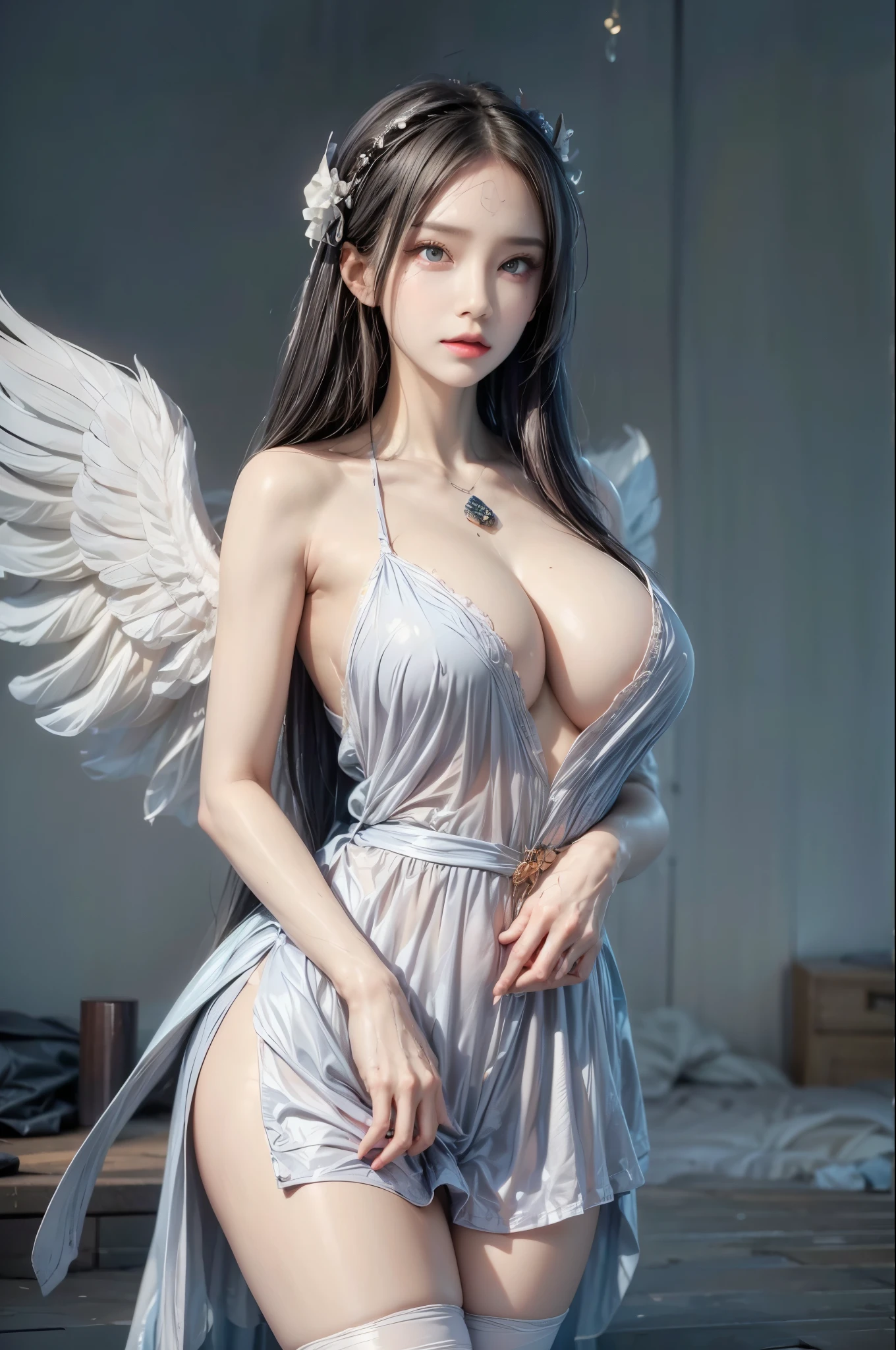 realistic, 1gril, per HD, 12k, wearing Allstars shoes, slim body, rather big body, six pack body, big round breasts, no clothes, beautiful breasts, looking at the camera, sitting on the sofa, long black hair, facial details, detailed person, body details, clothing details, hair details, body details, body details, breast details, vagina details, clothes, eye details, sweat details, water details, pose (knees bent and legs wide apart) whole body